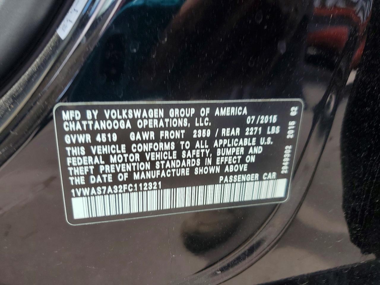 2015 Volkswagen Passat S Black vin: 1VWAS7A32FC112321
