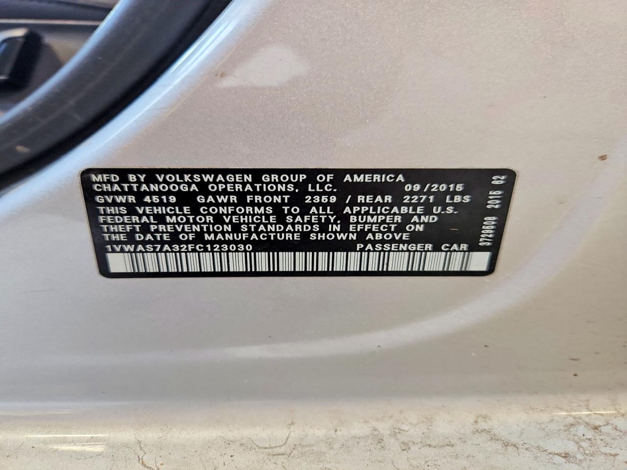 2015 Volkswagen Passat S Серебряный vin: 1VWAS7A32FC123030