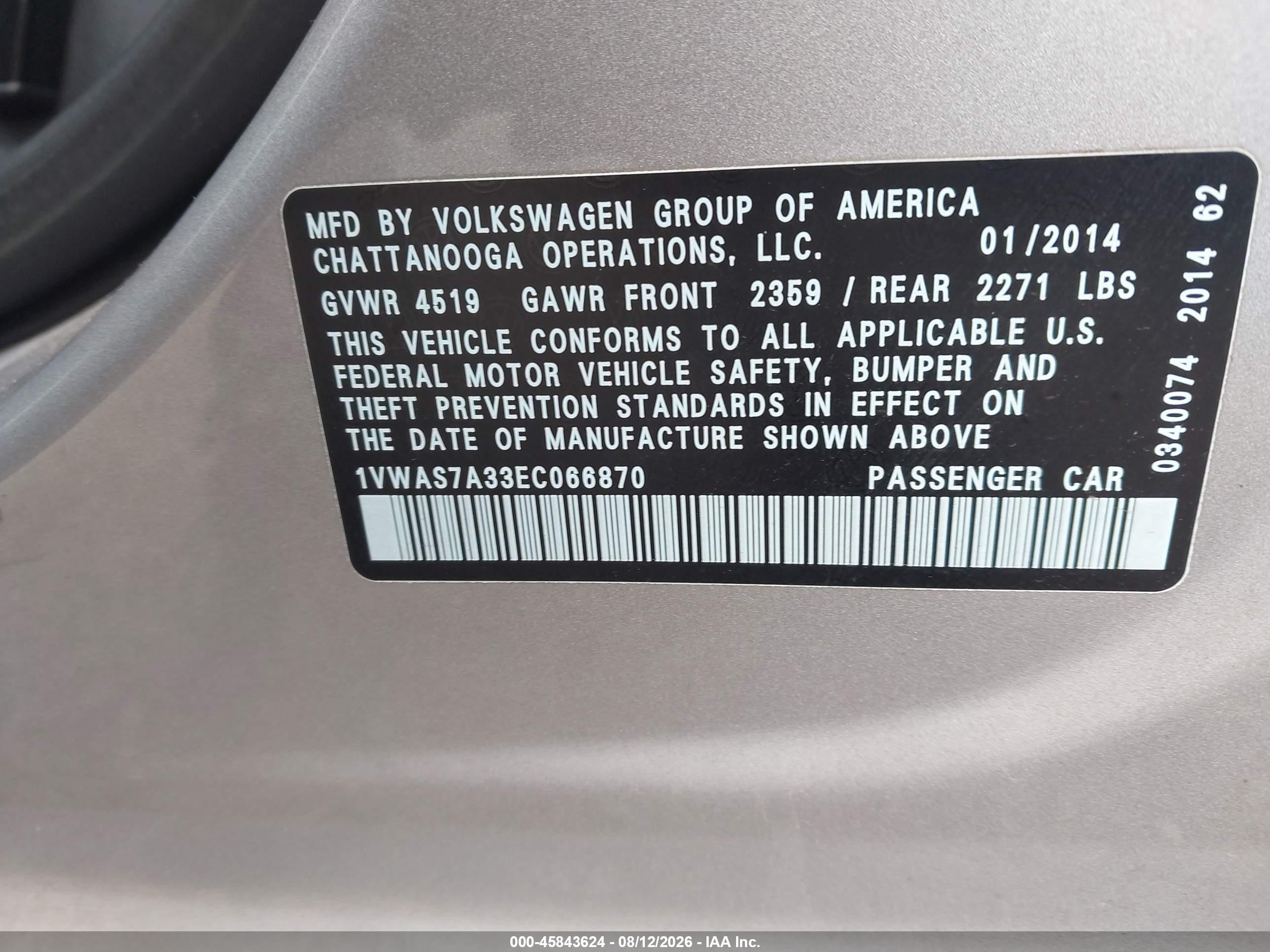 2014 Volkswagen Passat 1.8t Wolfsburg Edition Silver vin: 1VWAS7A33EC066870