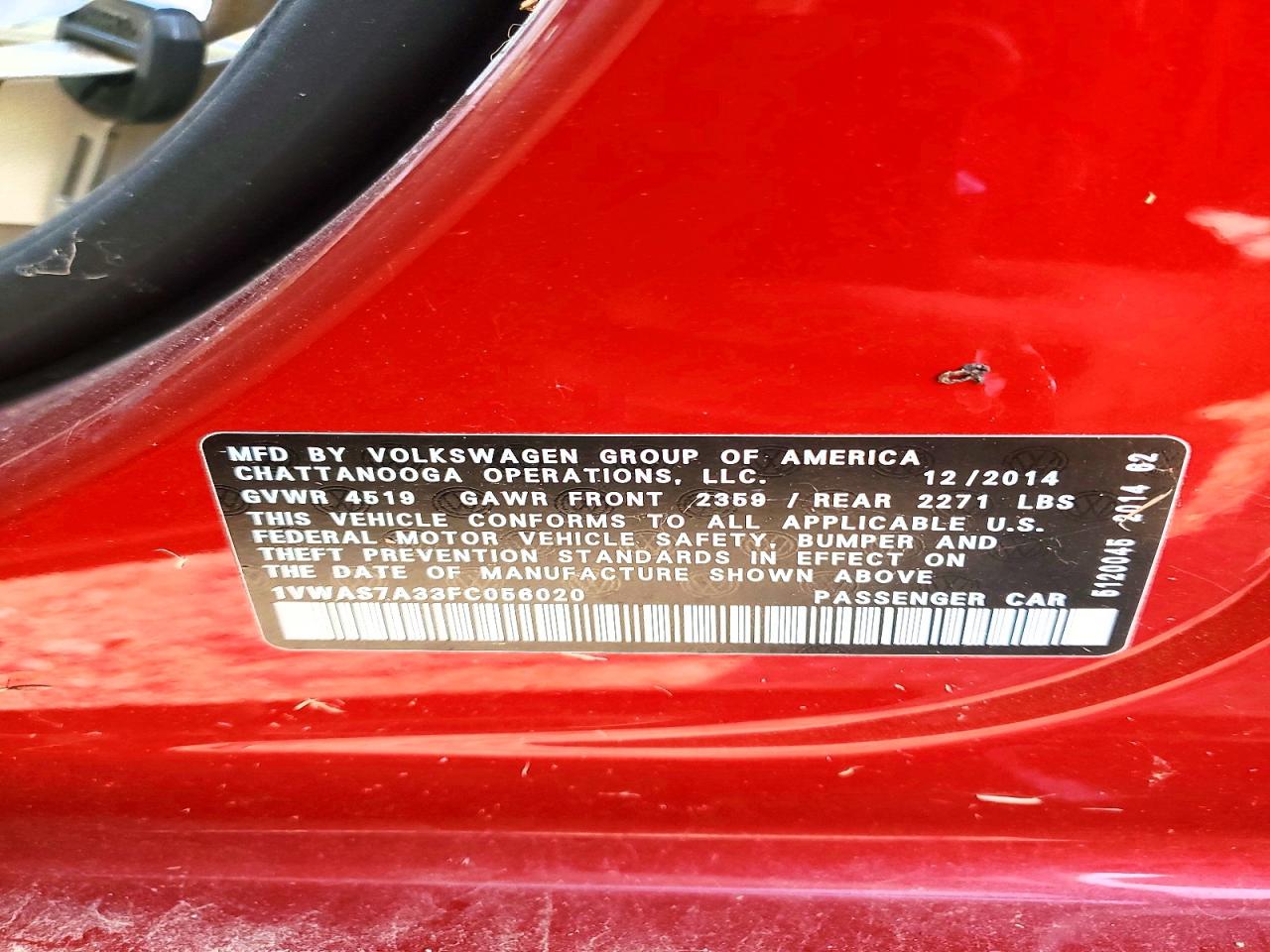 2015 Volkswagen Passat S Бордовый vin: 1VWAS7A33FC056020