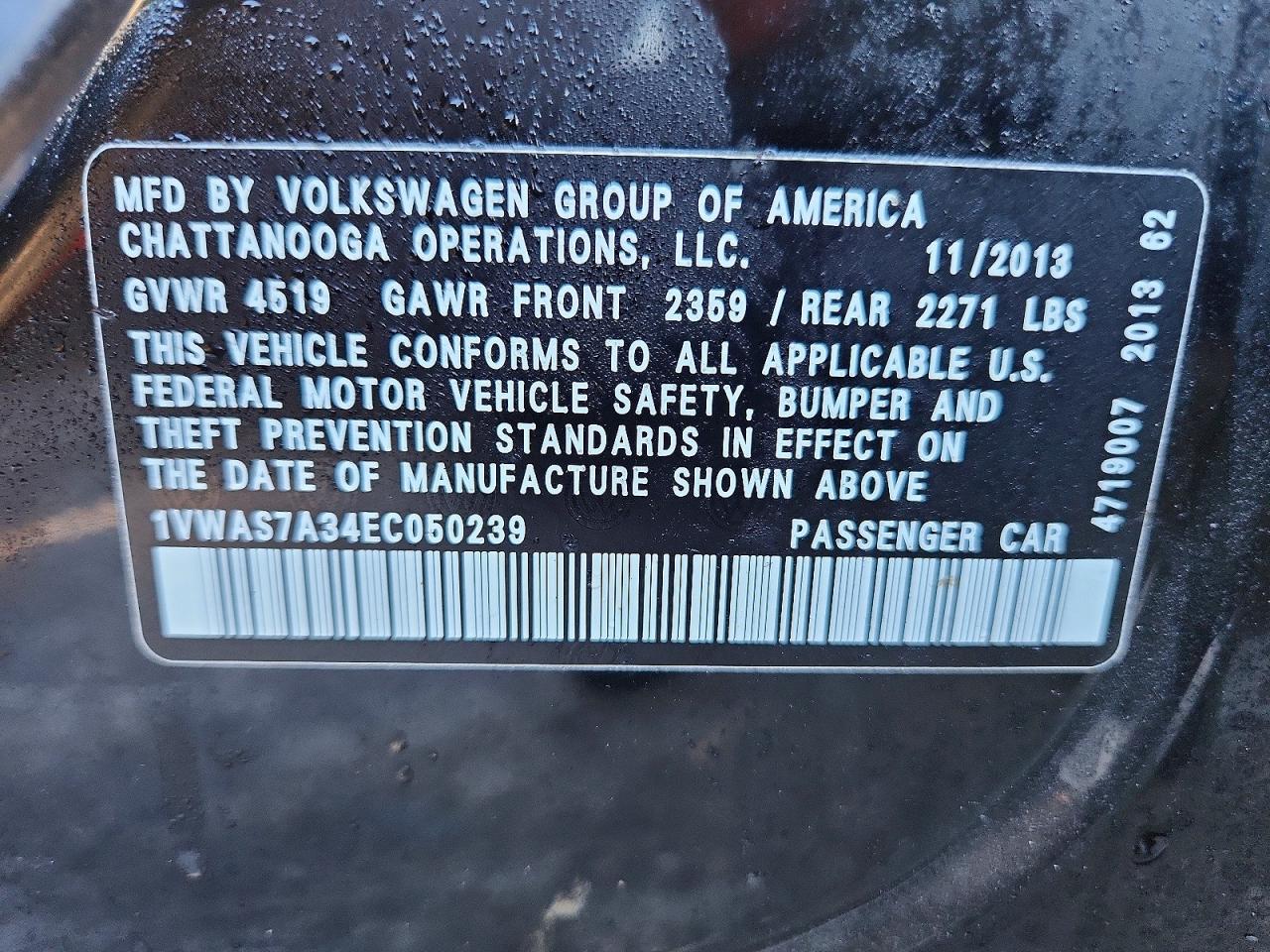 2014 Volkswagen Passat S Black vin: 1VWAS7A34EC050239