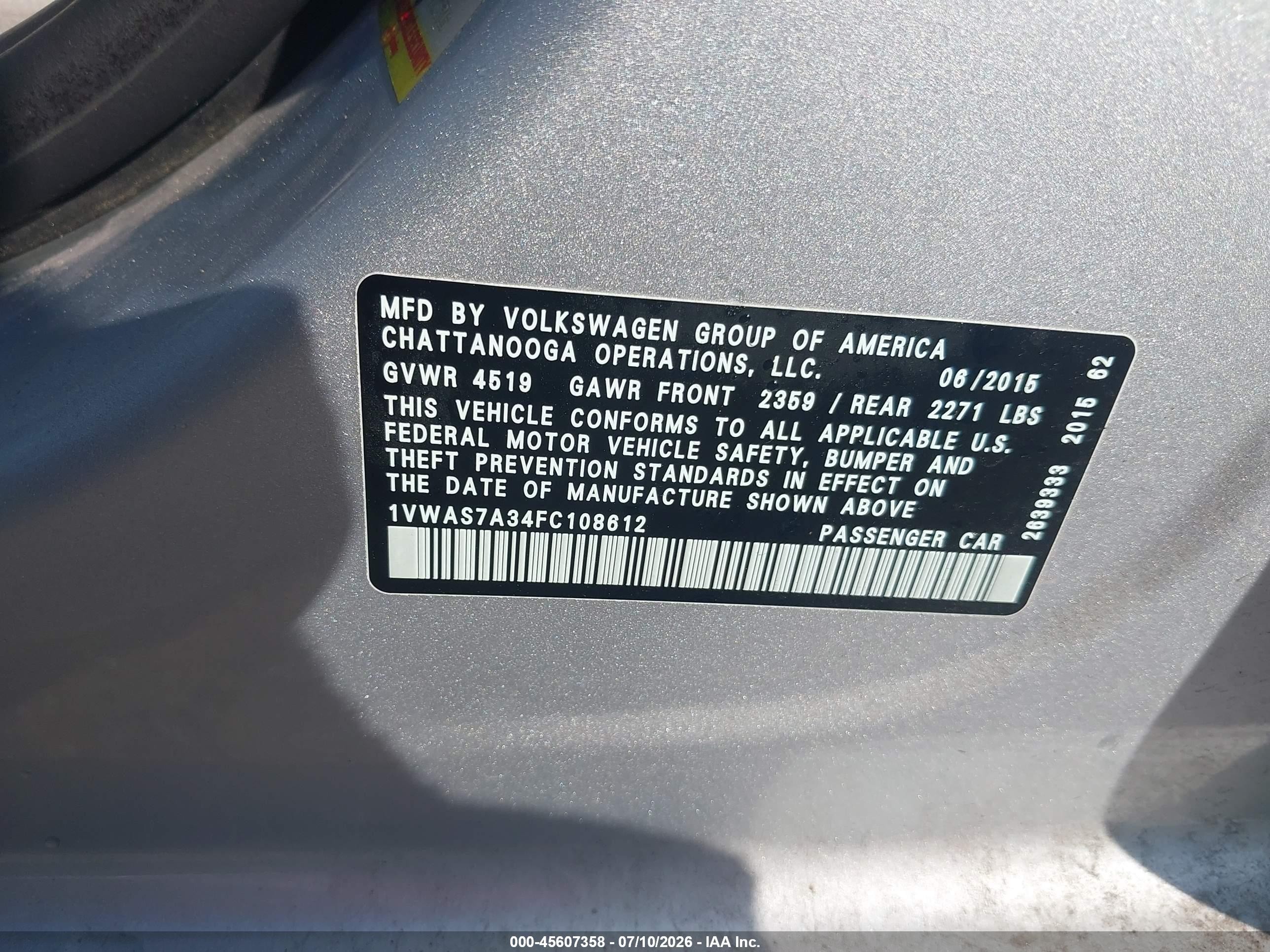 2015 Volkswagen Passat 1.8t Limited Edition Silver vin: 1VWAS7A34FC108612