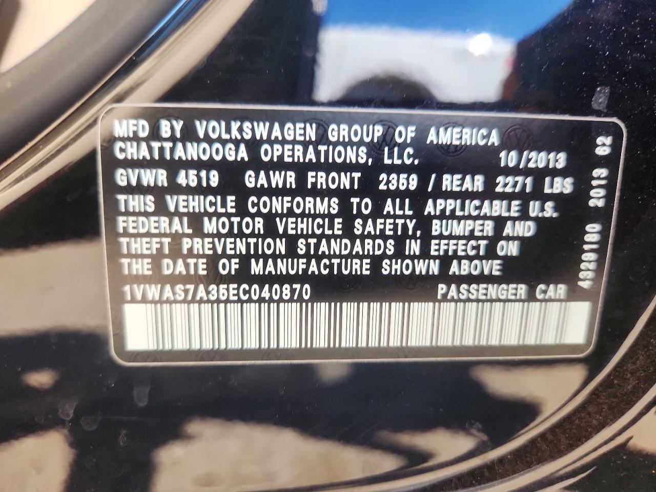 2014 Volkswagen Passat S Black vin: 1VWAS7A35EC040870