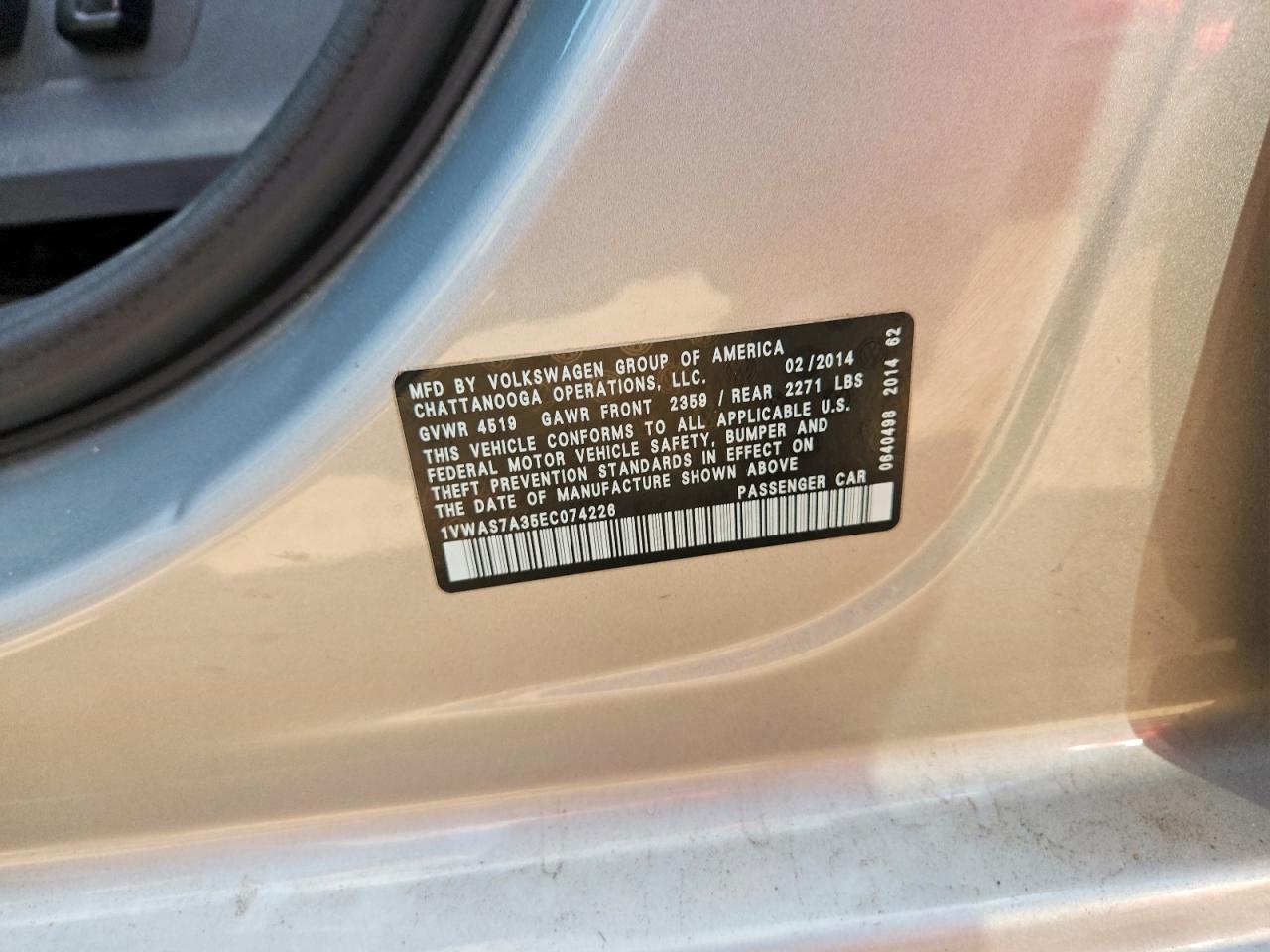 2014 Volkswagen Passat S Silver vin: 1VWAS7A35EC074226