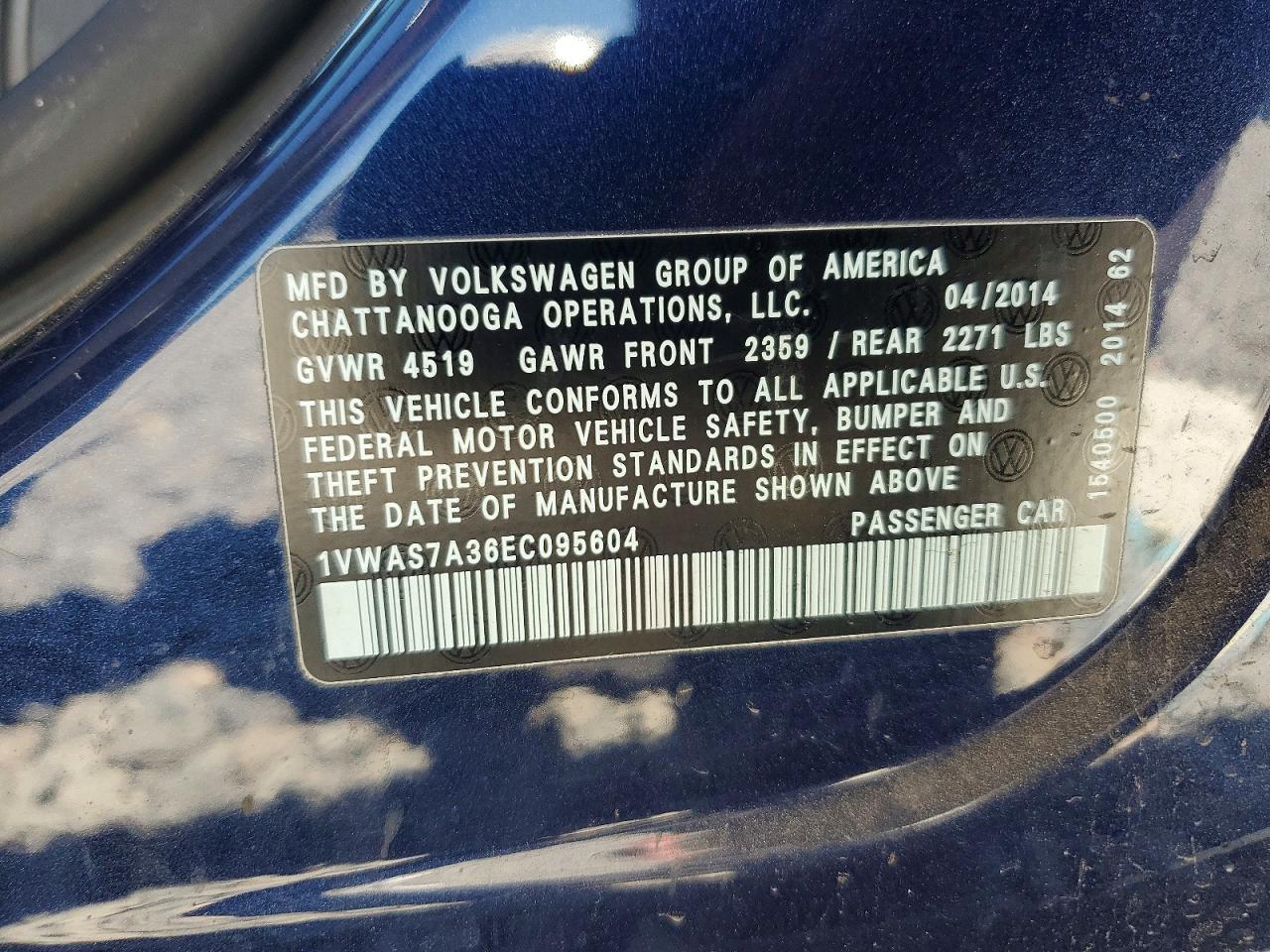 2014 Volkswagen Passat S Blue vin: 1VWAS7A36EC095604