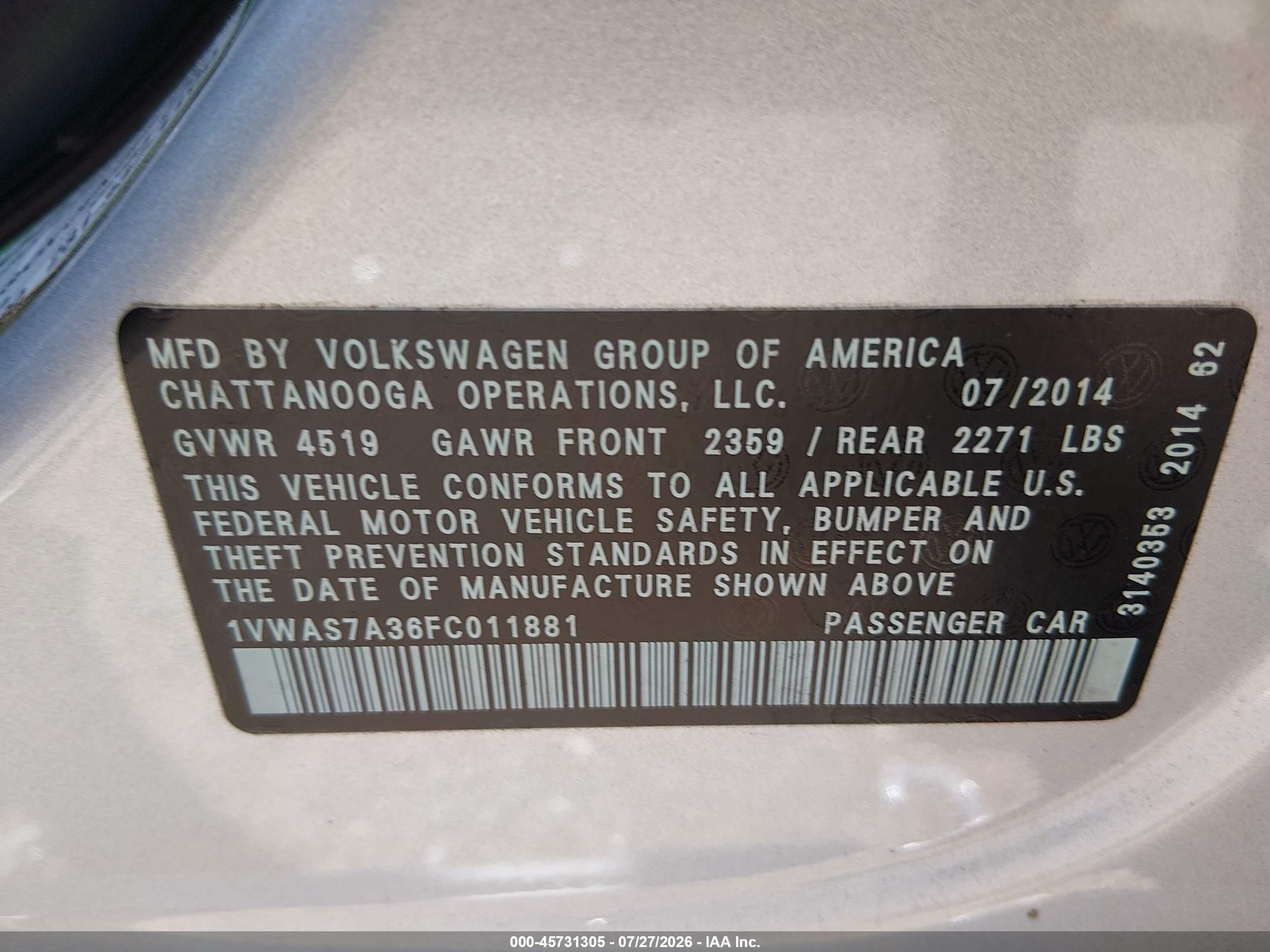 2015 Volkswagen Passat 1.8t Wolfsburg Edition Silver vin: 1VWAS7A36FC011881