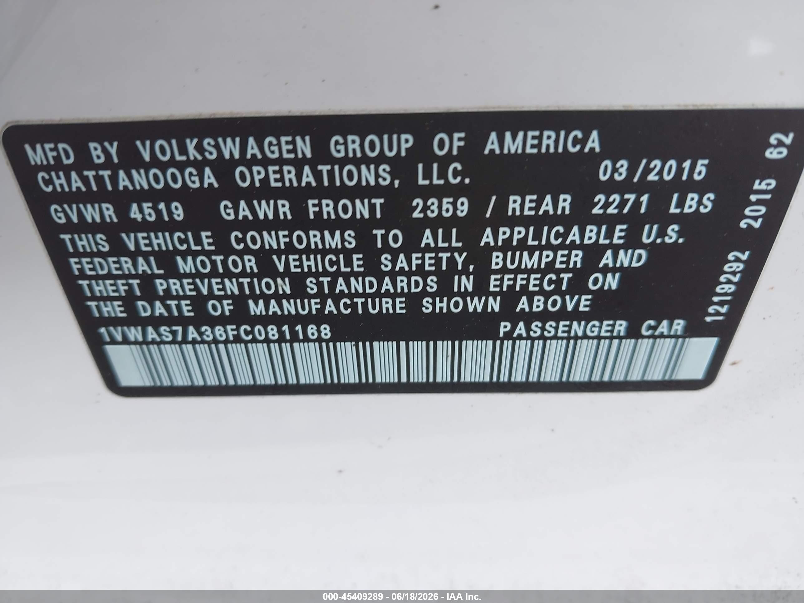 2015 Volkswagen Passat 1.8t Limited Edition Белый vin: 1VWAS7A36FC081168