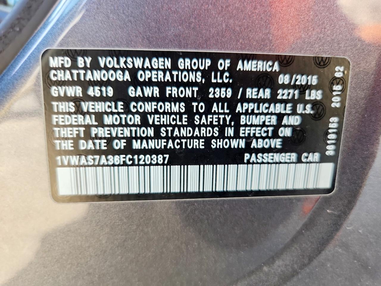 2015 Volkswagen Passat S Серый vin: 1VWAS7A36FC120387