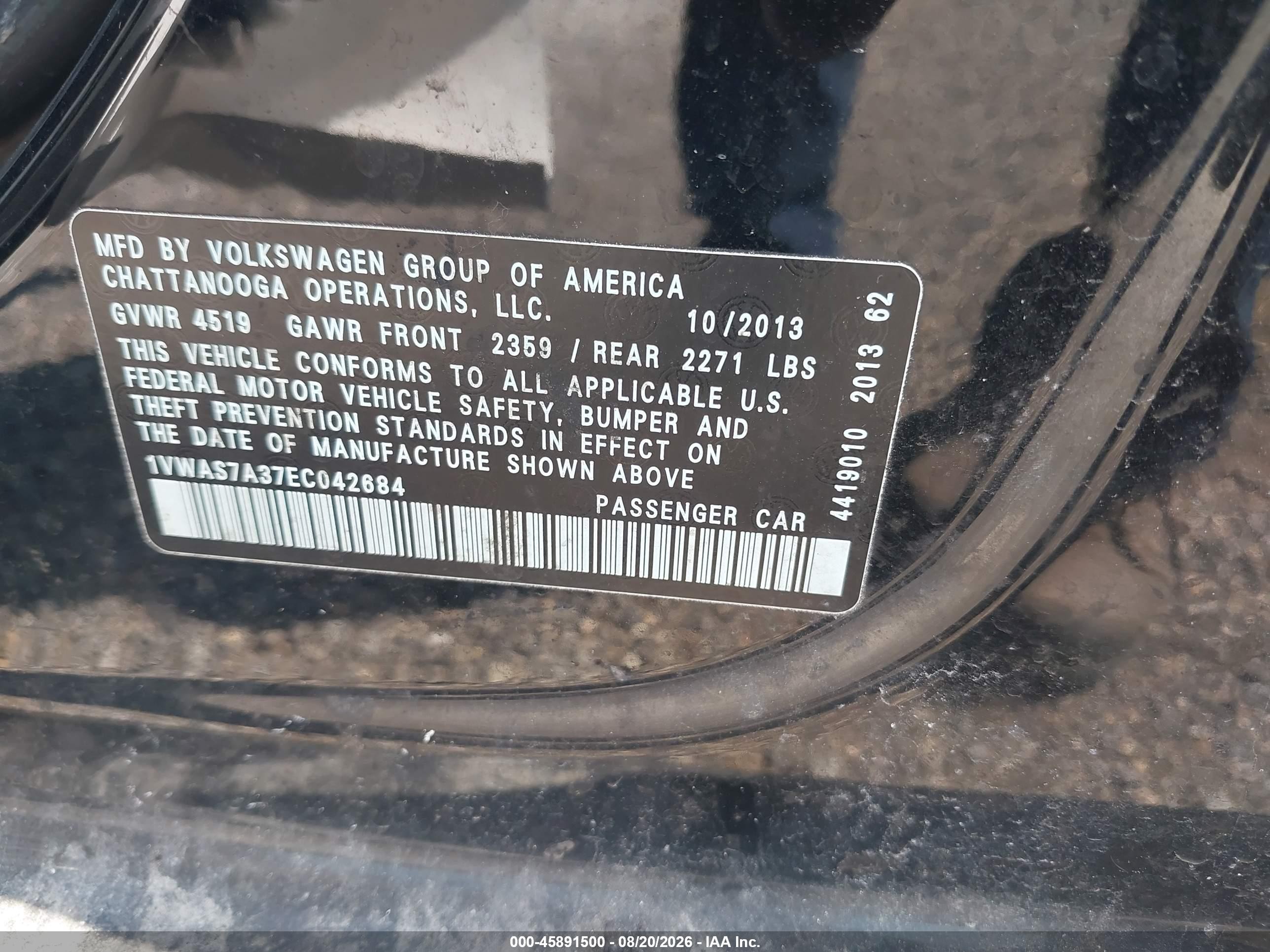 2014 Volkswagen Passat 1.8t S/1.8t Wolfsburg Edition Black vin: 1VWAS7A37EC042684