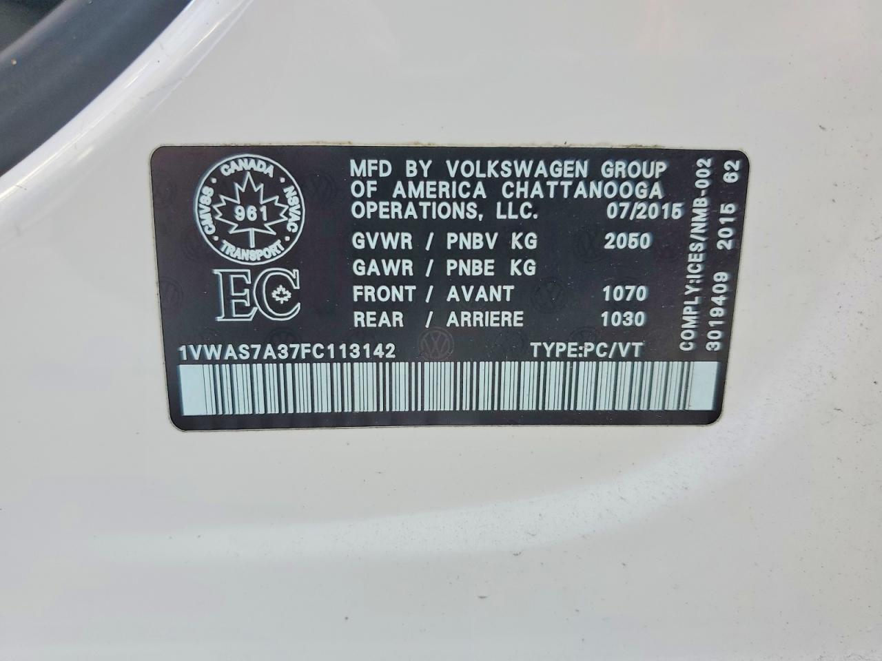 2015 Volkswagen Passat S White vin: 1VWAS7A37FC113142