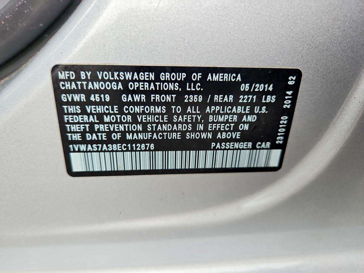 2014 Volkswagen Passat S Silver vin: 1VWAS7A38EC112676