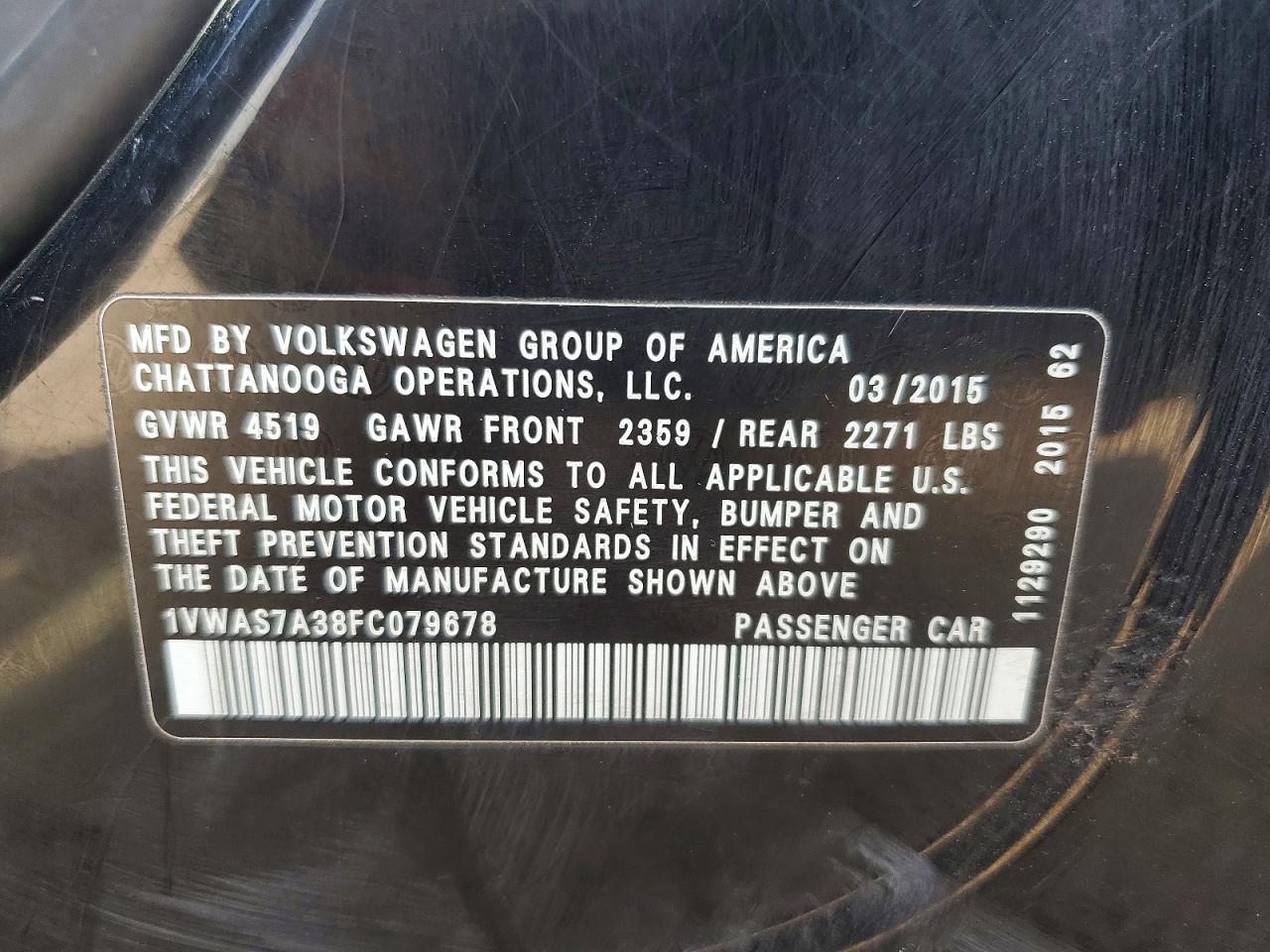 2015 Volkswagen Passat S Black vin: 1VWAS7A38FC079678