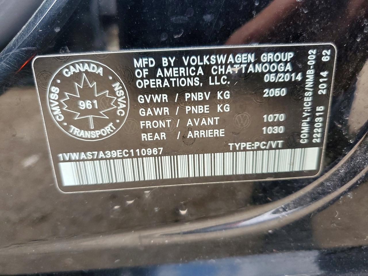 2014 Volkswagen Passat S Black vin: 1VWAS7A39EC110967