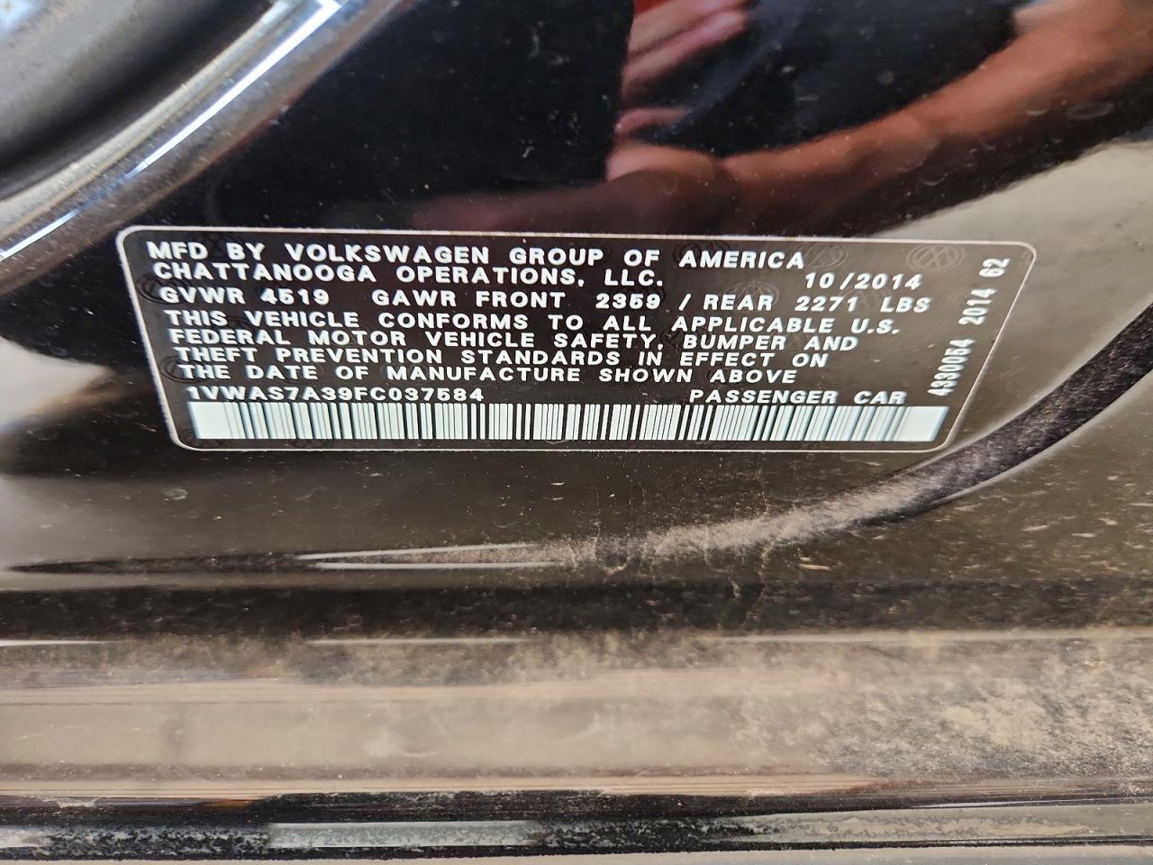 2015 Volkswagen Passat S Black vin: 1VWAS7A39FC037584