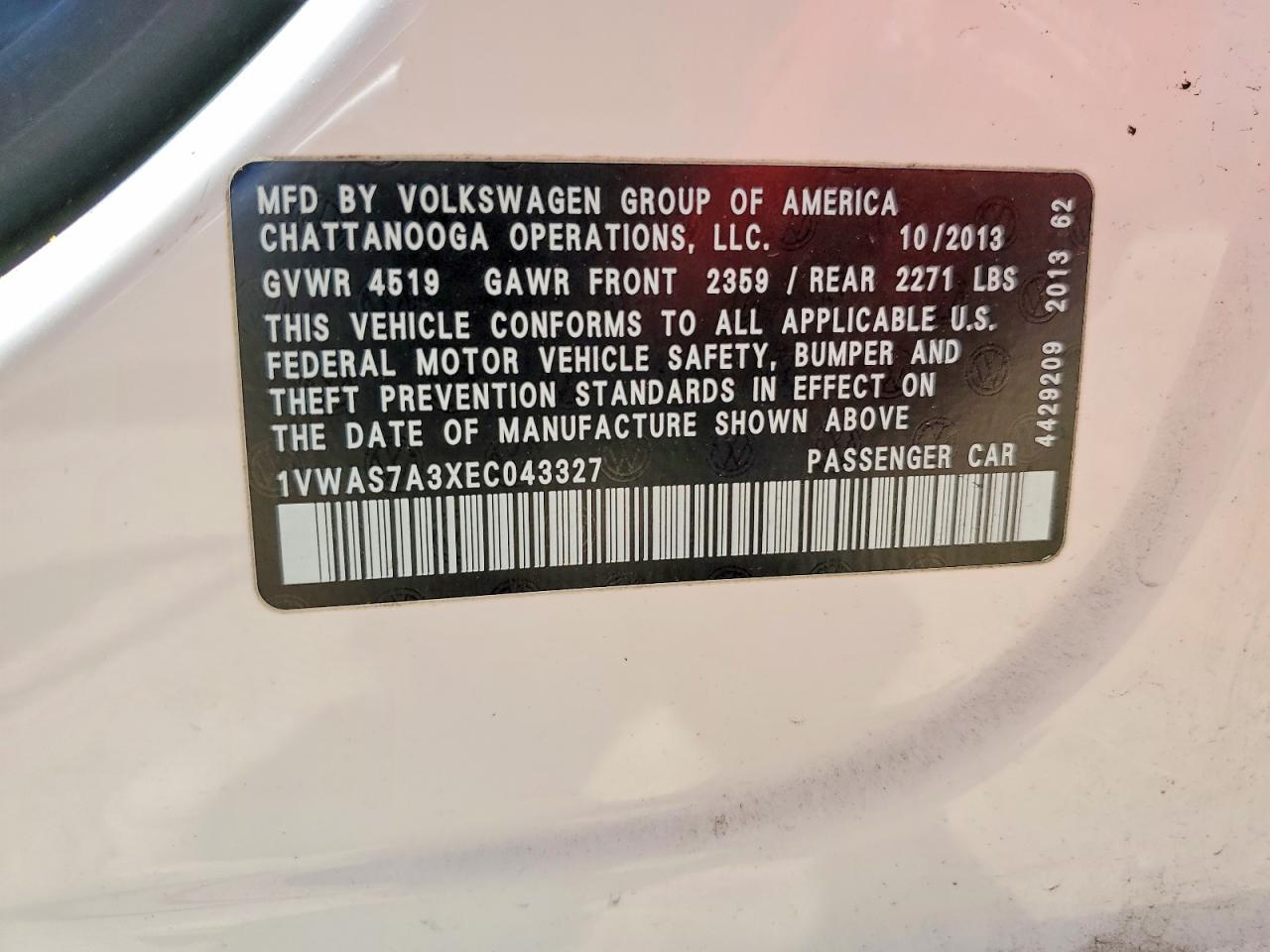 2014 Volkswagen Passat S White vin: 1VWAS7A3XEC043327