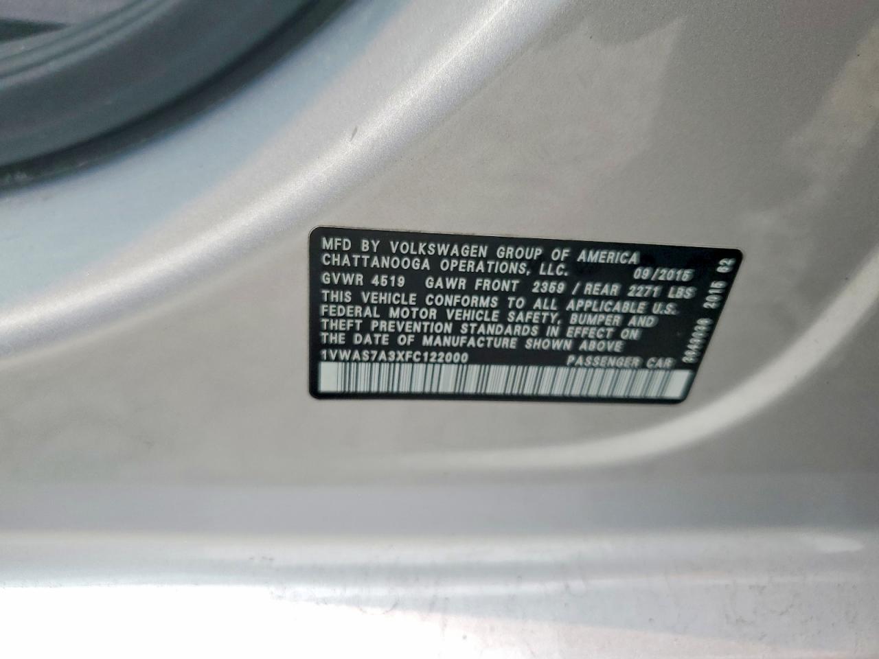 2015 Volkswagen Passat S Silver vin: 1VWAS7A3XFC122000