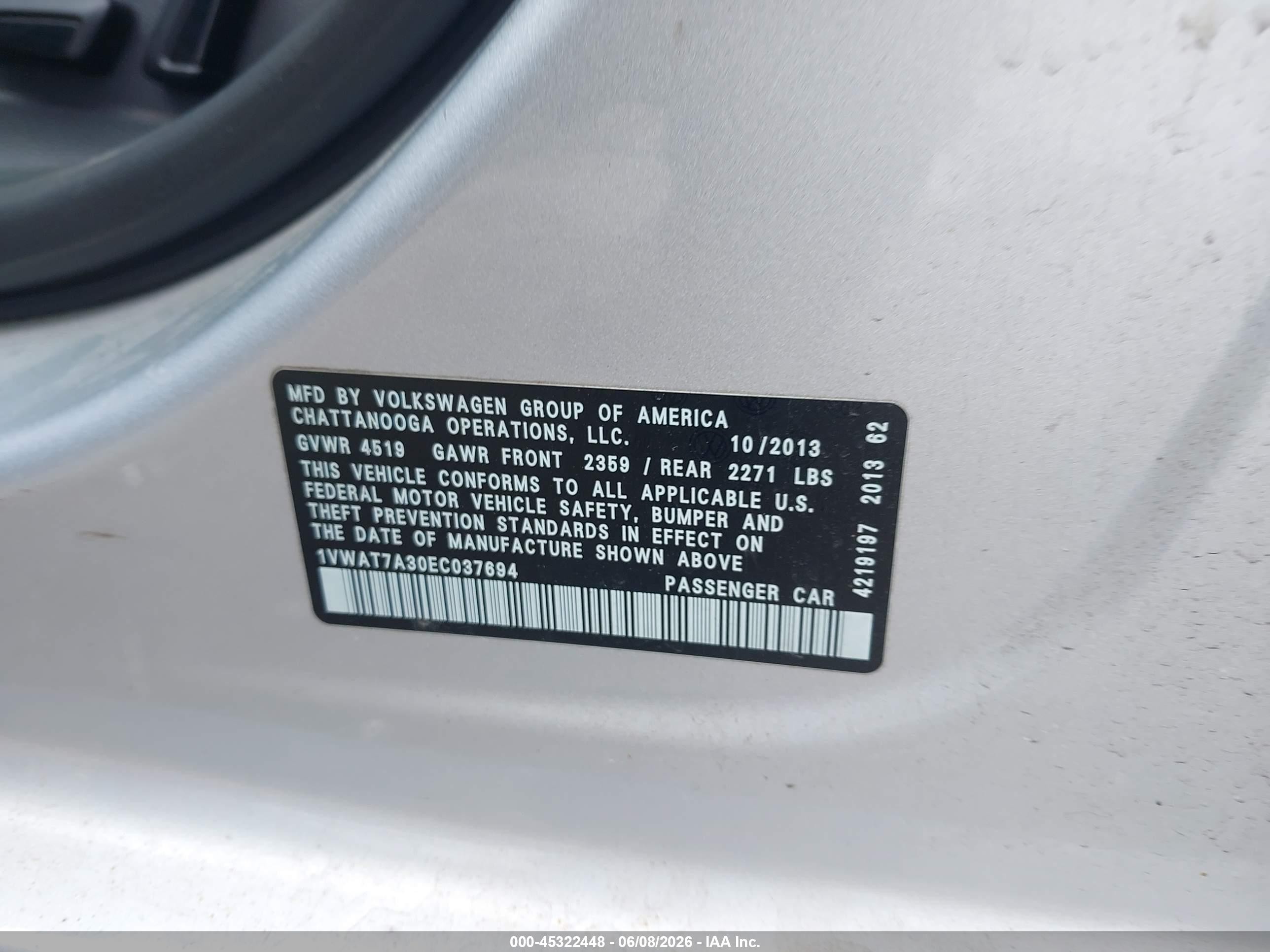 2014 Volkswagen Passat 1.8t Wolfsburg Edition Silver vin: 1VWAT7A30EC037694