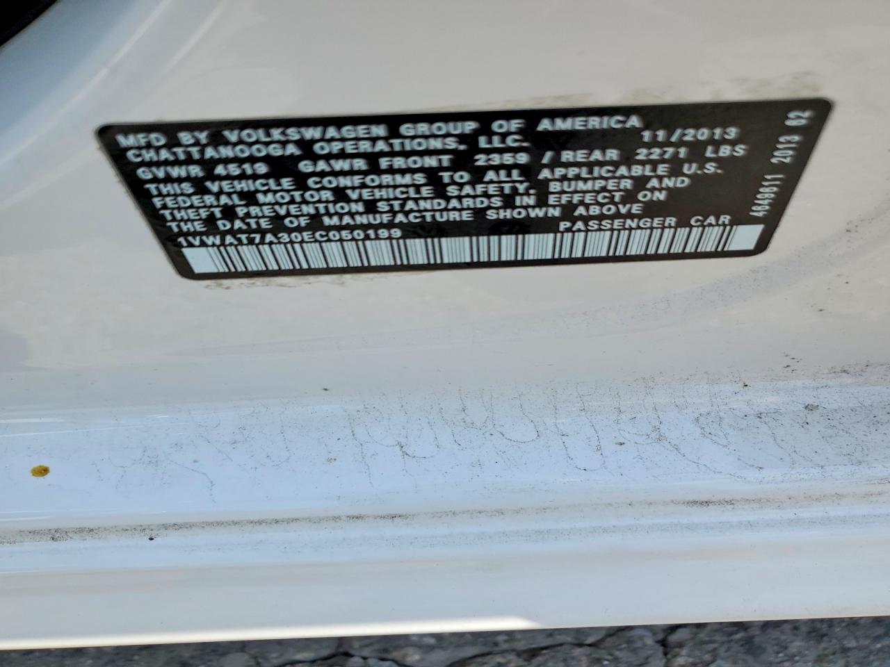 2014 Volkswagen Passat S White vin: 1VWAT7A30EC050199