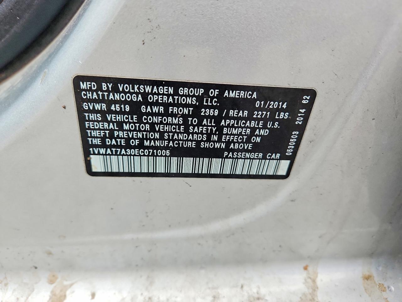 2014 Volkswagen Passat S Silver vin: 1VWAT7A30EC071005