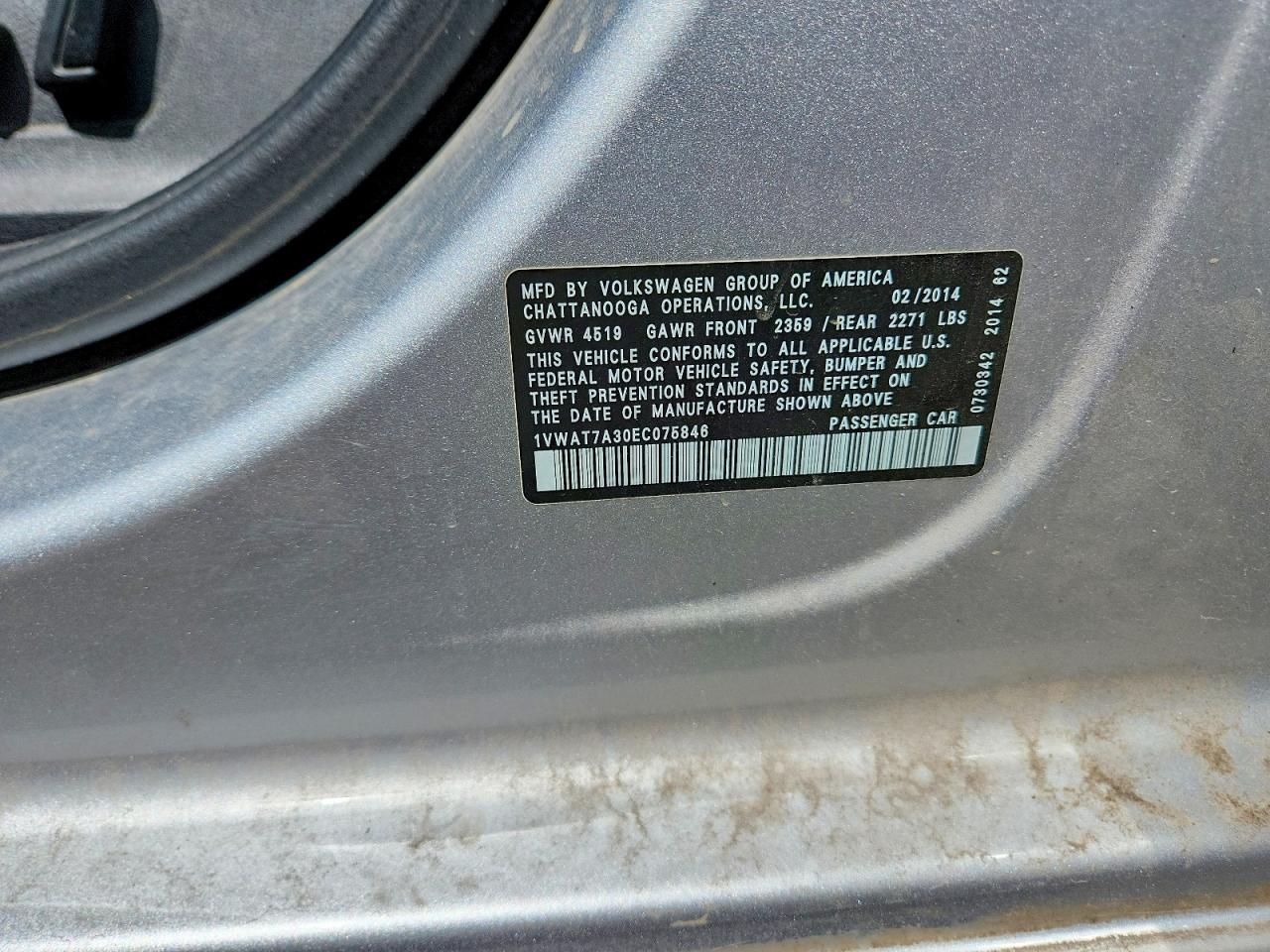 2014 Volkswagen Passat S Silver vin: 1VWAT7A30EC075846