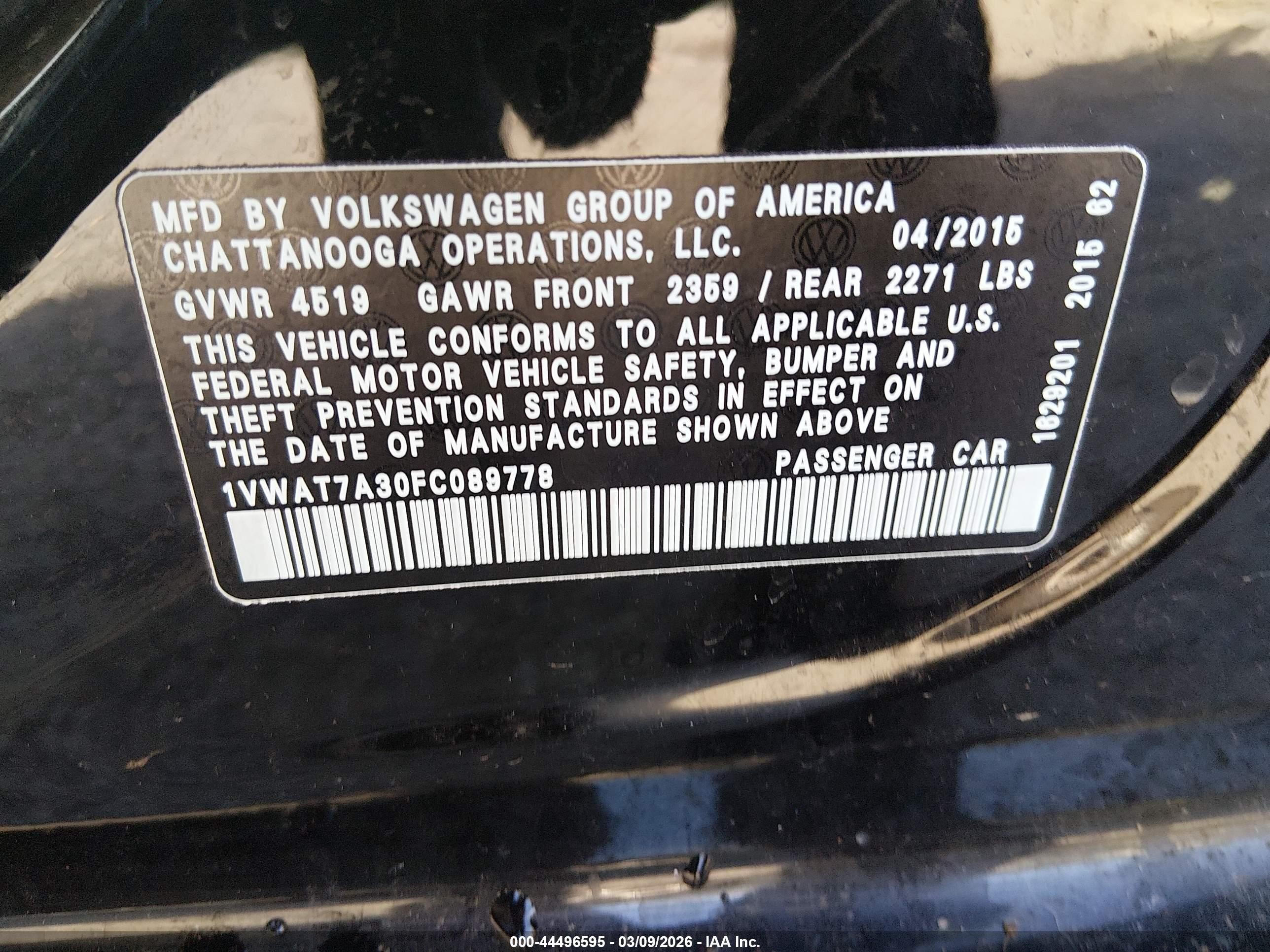 2015 Volkswagen Passat 1.8t Limited Edition Черный vin: 1VWAT7A30FC089778