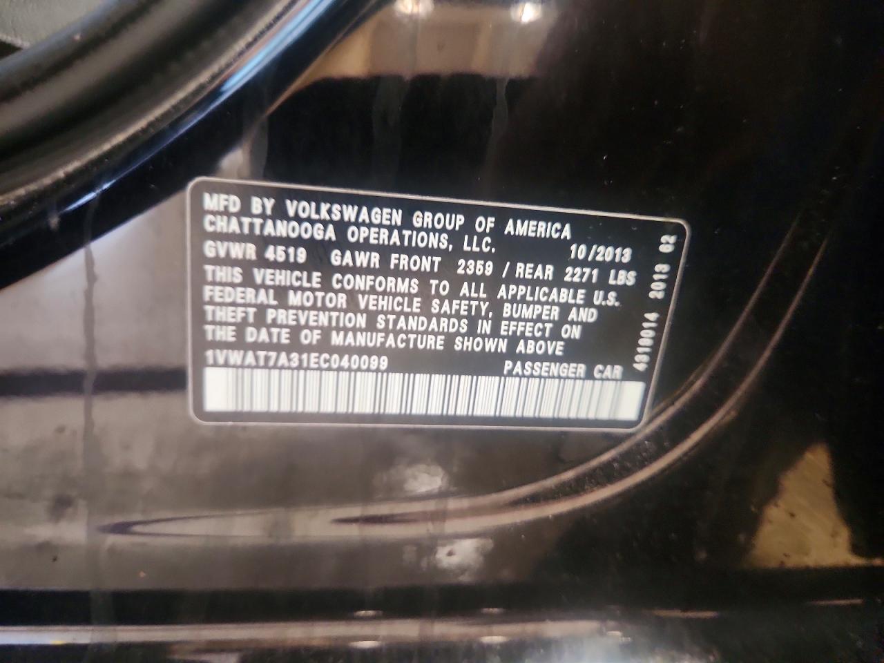 2014 Volkswagen Passat S Black vin: 1VWAT7A31EC040099