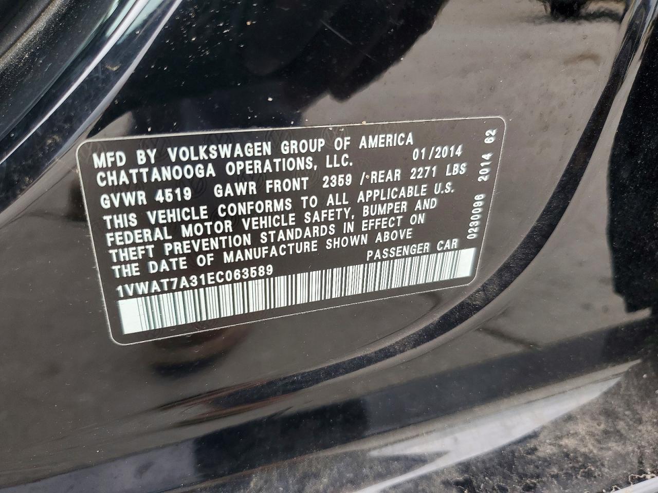 2014 Volkswagen Passat S Black vin: 1VWAT7A31EC063589