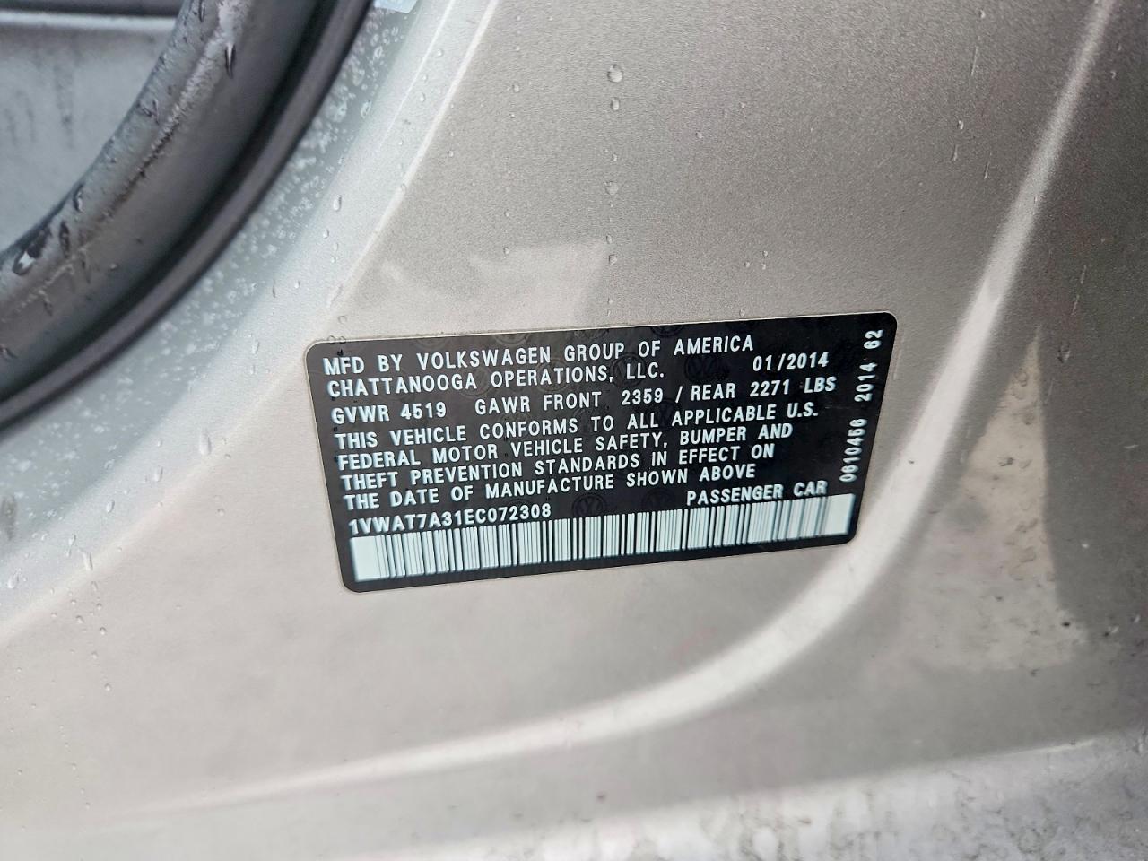 2014 Volkswagen Passat S Silver vin: 1VWAT7A31EC072308