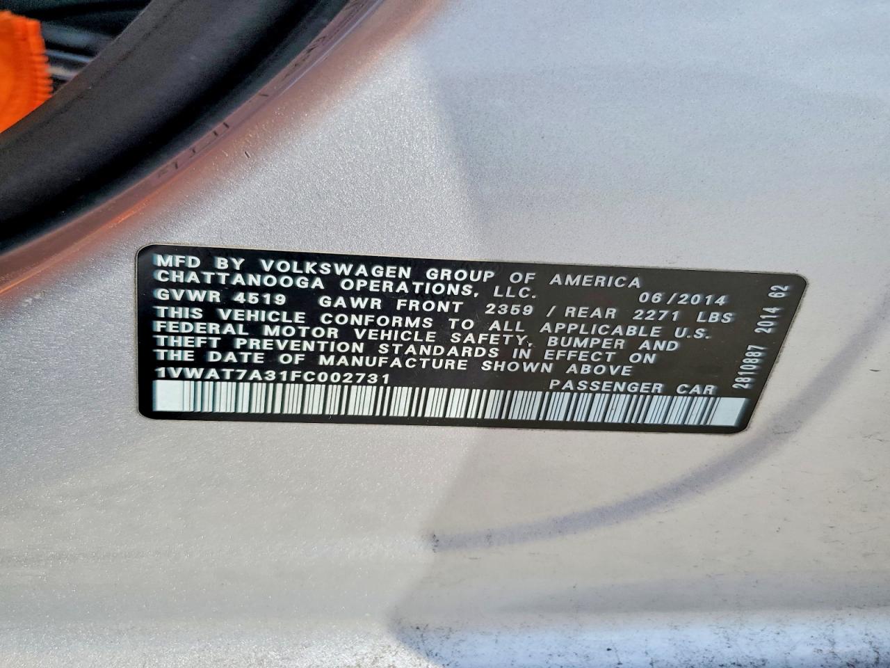 2015 Volkswagen Passat S Silver vin: 1VWAT7A31FC002731