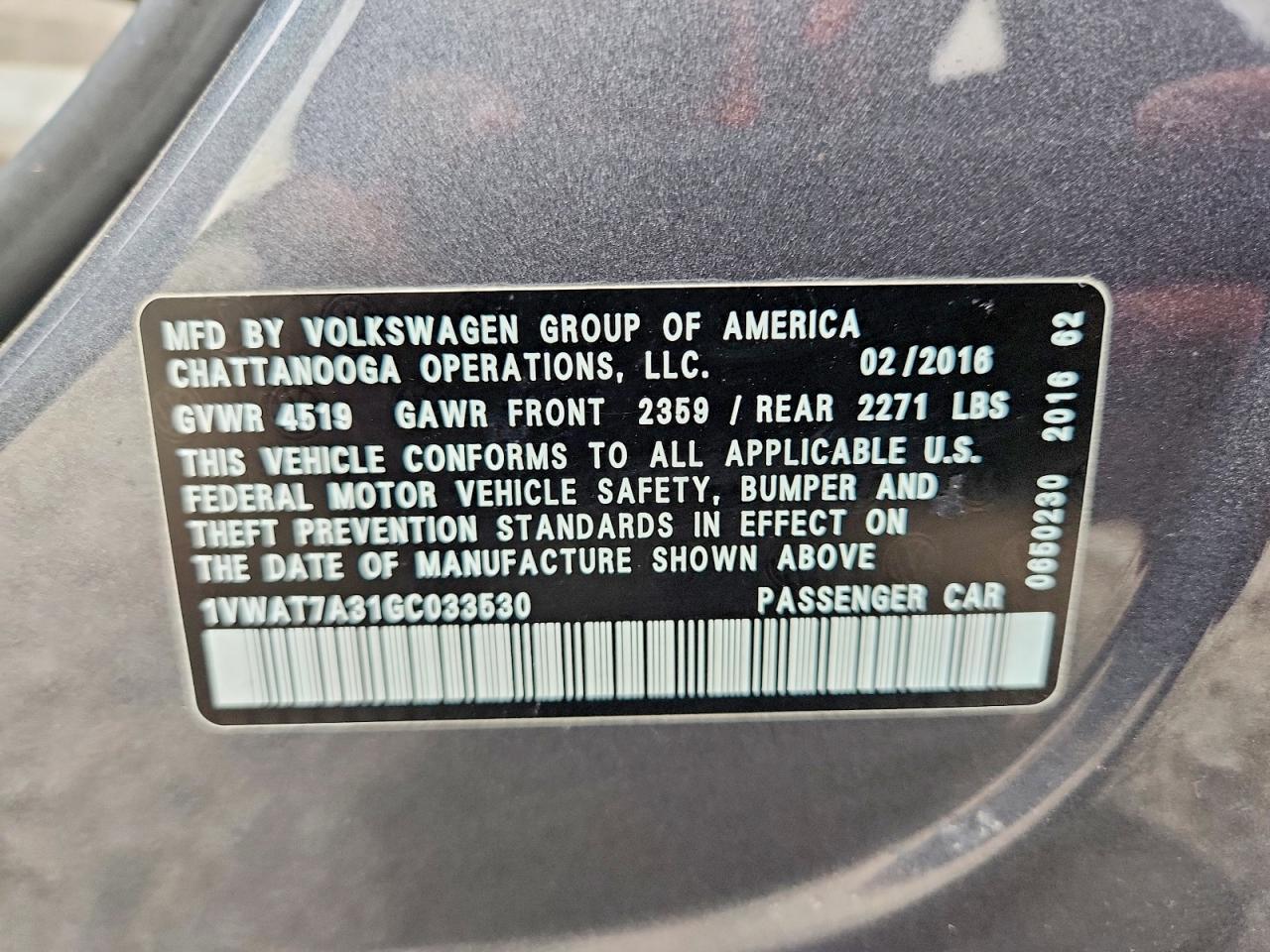 2016 Volkswagen Passat S Gray vin: 1VWAT7A31GC033530