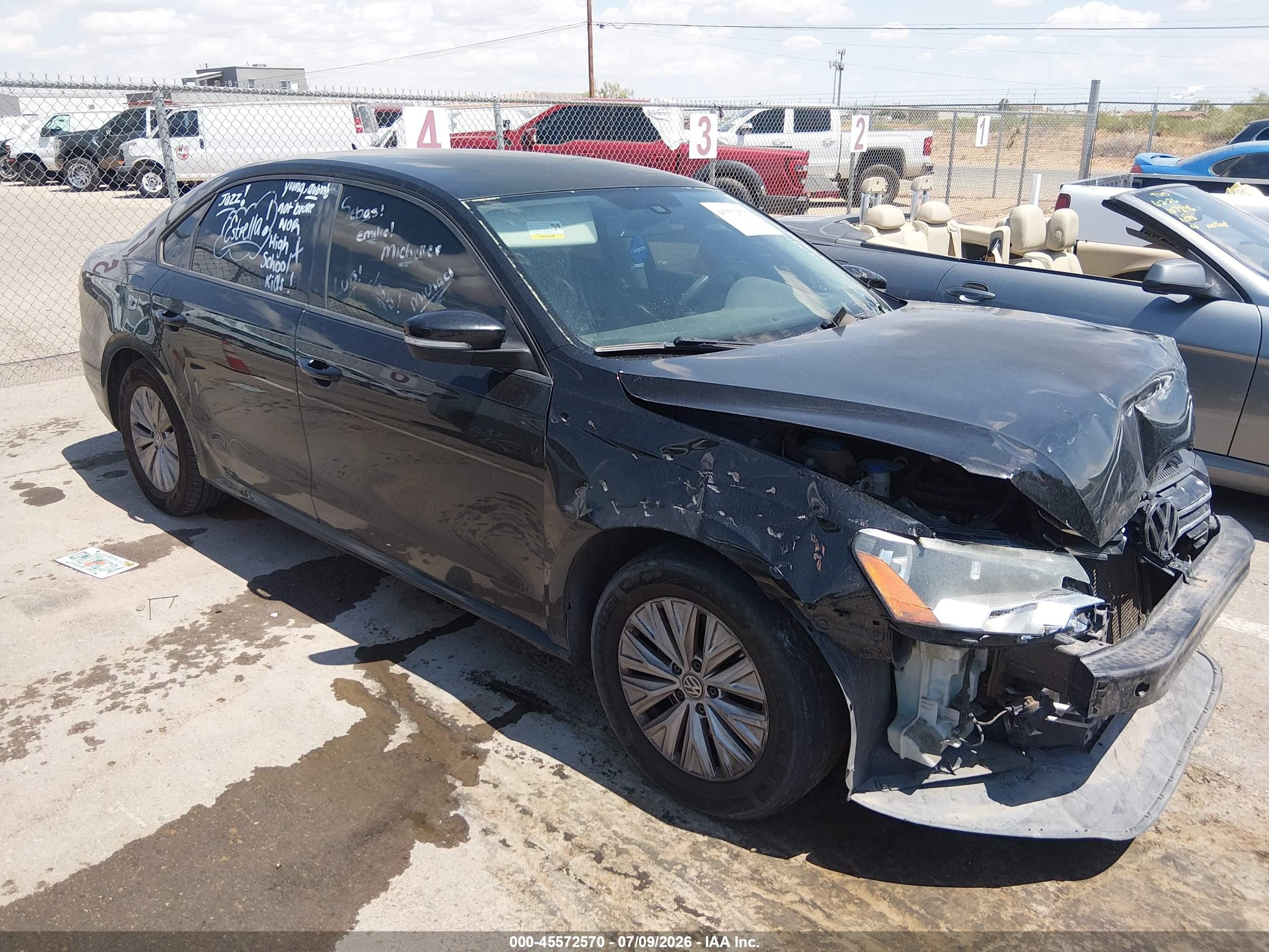 2015 Volkswagen Passat 1.8t S Black vin: 1VWAT7A32FC022664
