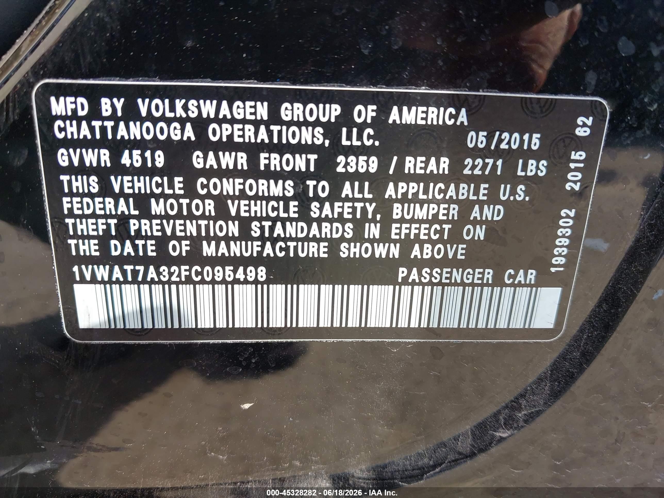 2015 Volkswagen Passat 1.8t Limited Edition Черный vin: 1VWAT7A32FC095498