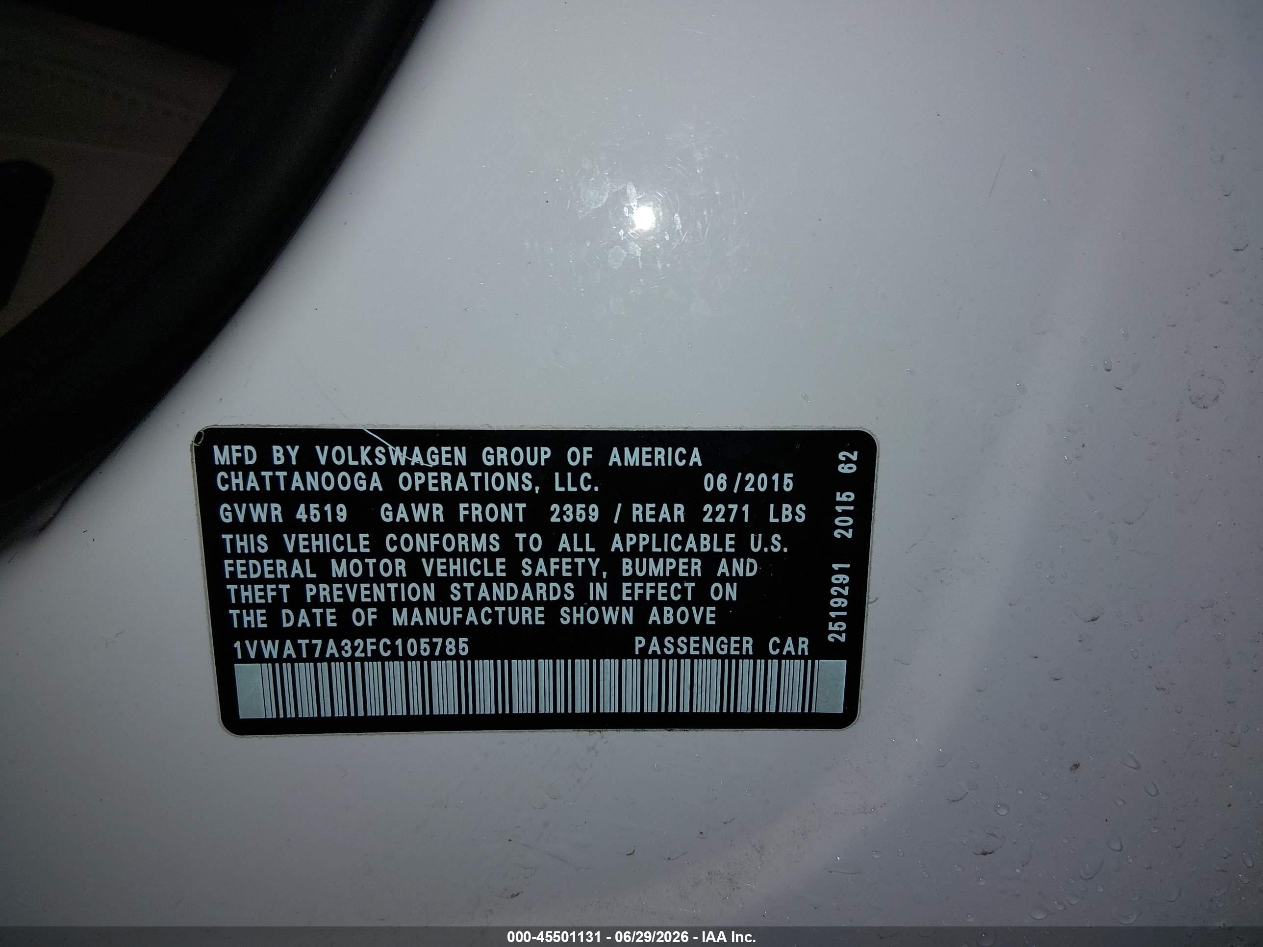 2015 Volkswagen Passat 1.8t Limited Edition White vin: 1VWAT7A32FC105785