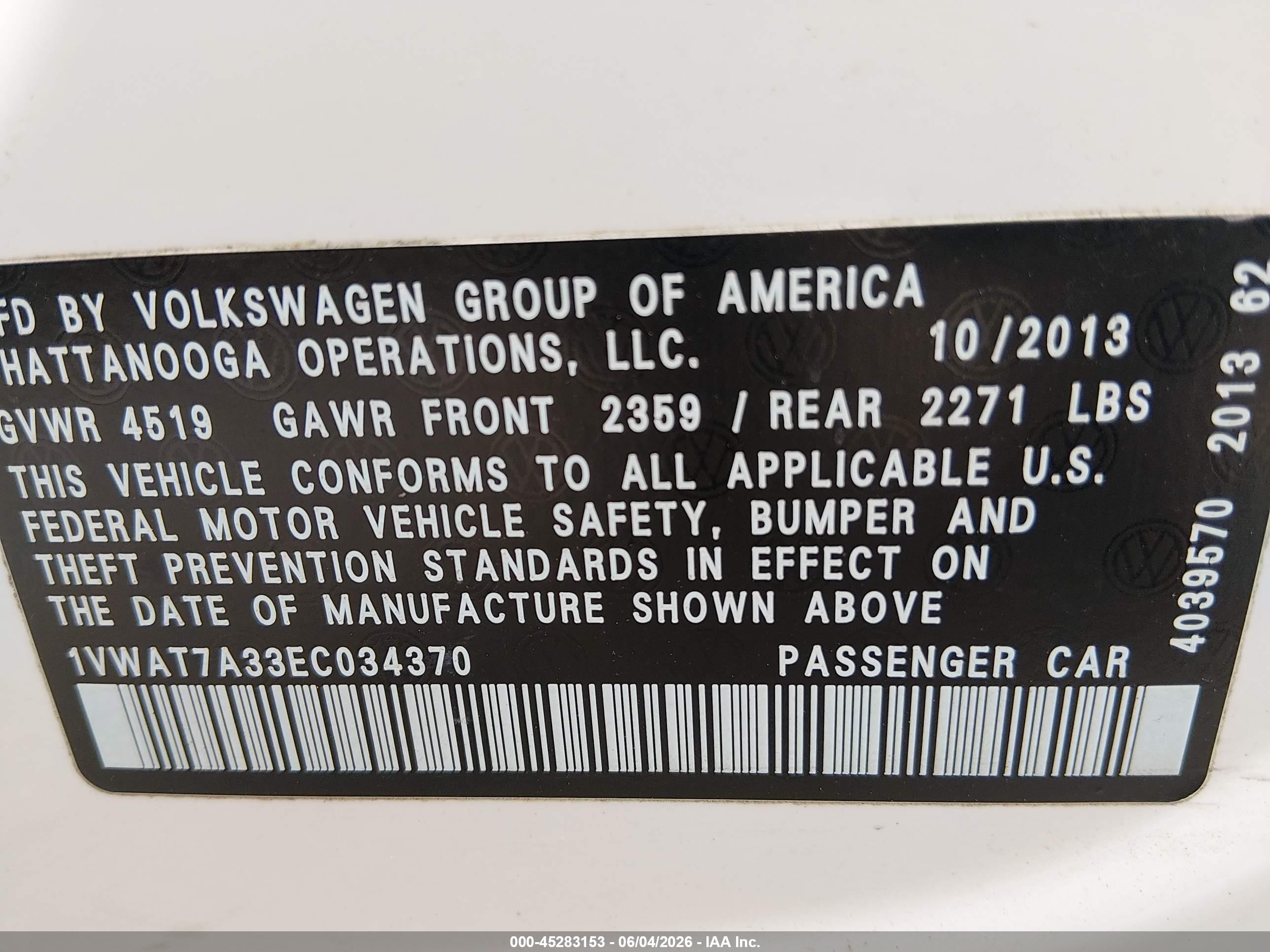 2014 Volkswagen Passat 1.8t Wolfsburg Edition White vin: 1VWAT7A33EC034370