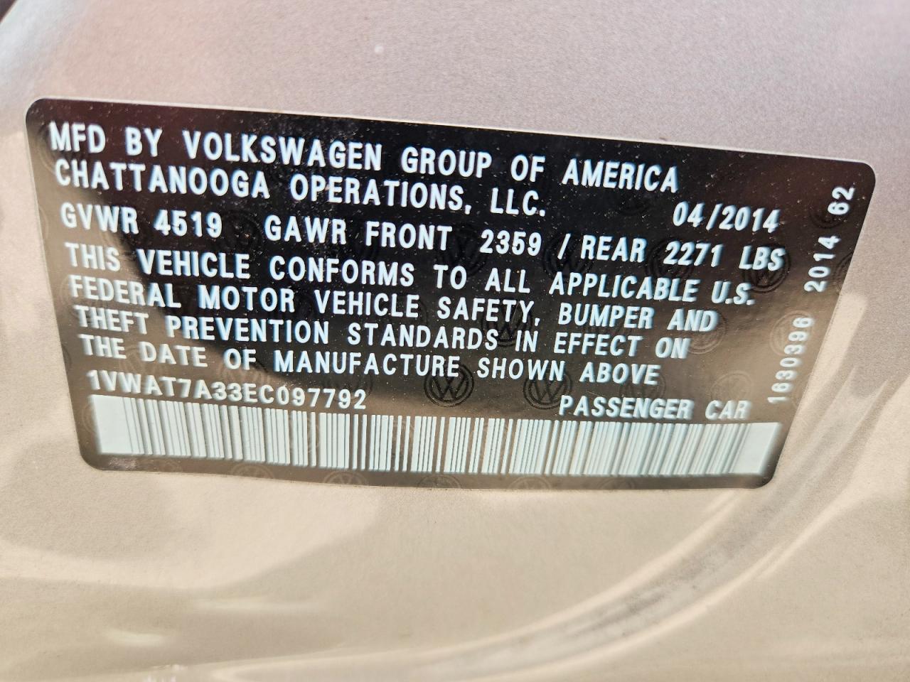 2014 Volkswagen Passat S Silver vin: 1VWAT7A33EC097792