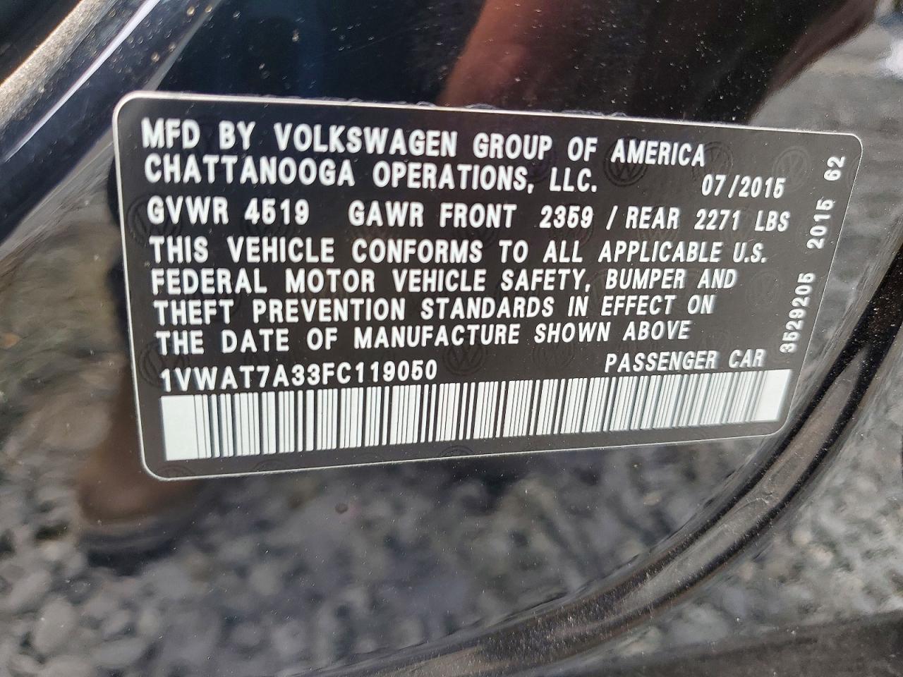 2015 Volkswagen Passat S Black vin: 1VWAT7A33FC119050