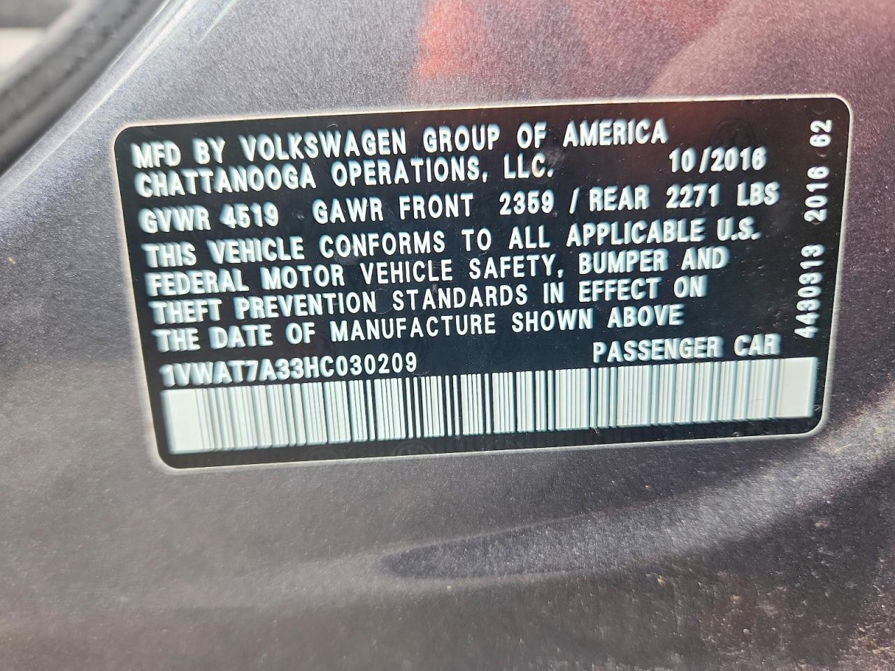 2017 Volkswagen Passat S Gray vin: 1VWAT7A33HC030209