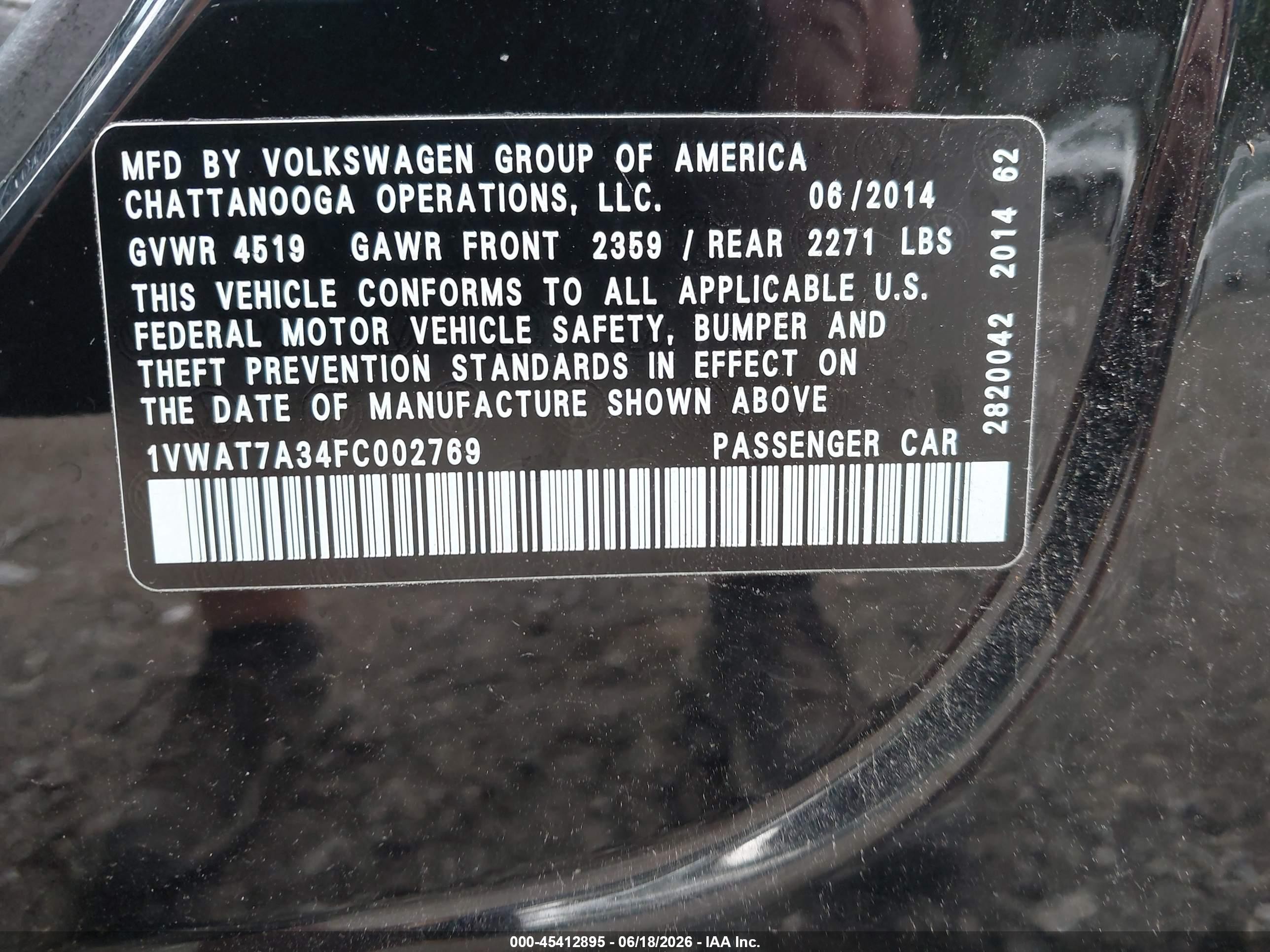 2015 Volkswagen Passat 1.8t Wolfsburg Edition Black vin: 1VWAT7A34FC002769