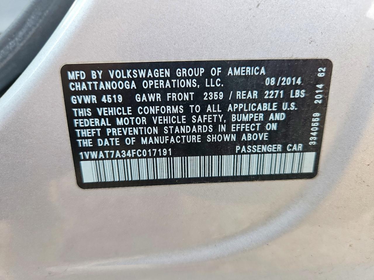 2015 Volkswagen Passat S Silver vin: 1VWAT7A34FC017191