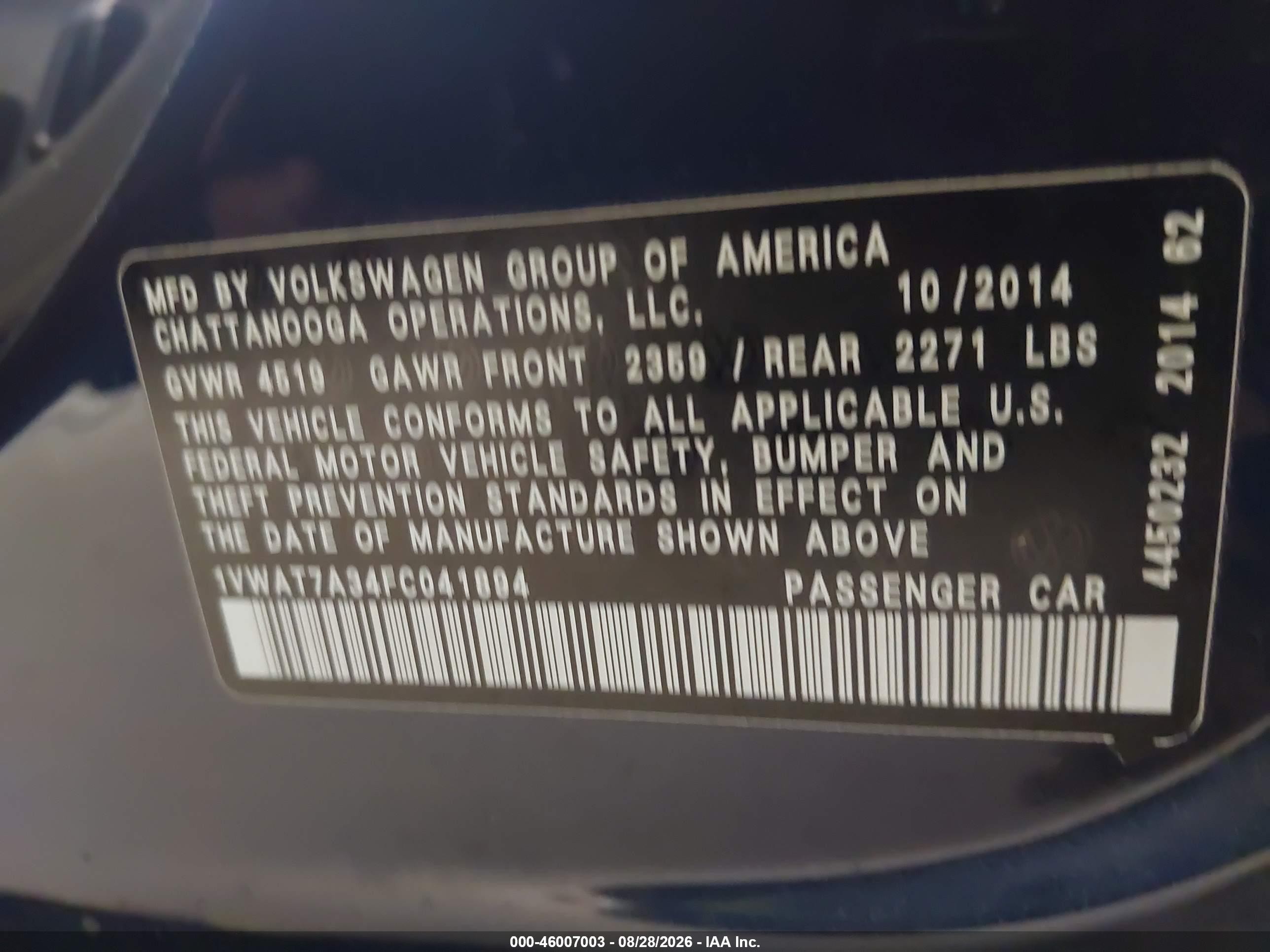 2015 Volkswagen Passat 1.8t Wolfsburg Edition Blue vin: 1VWAT7A34FC041894