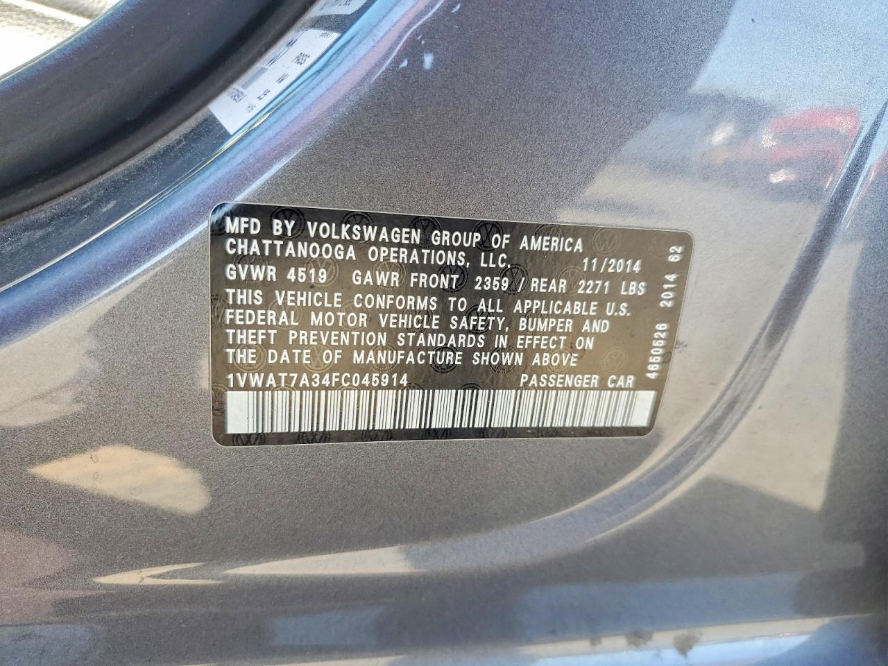 2015 Volkswagen Passat S Серый vin: 1VWAT7A34FC045914