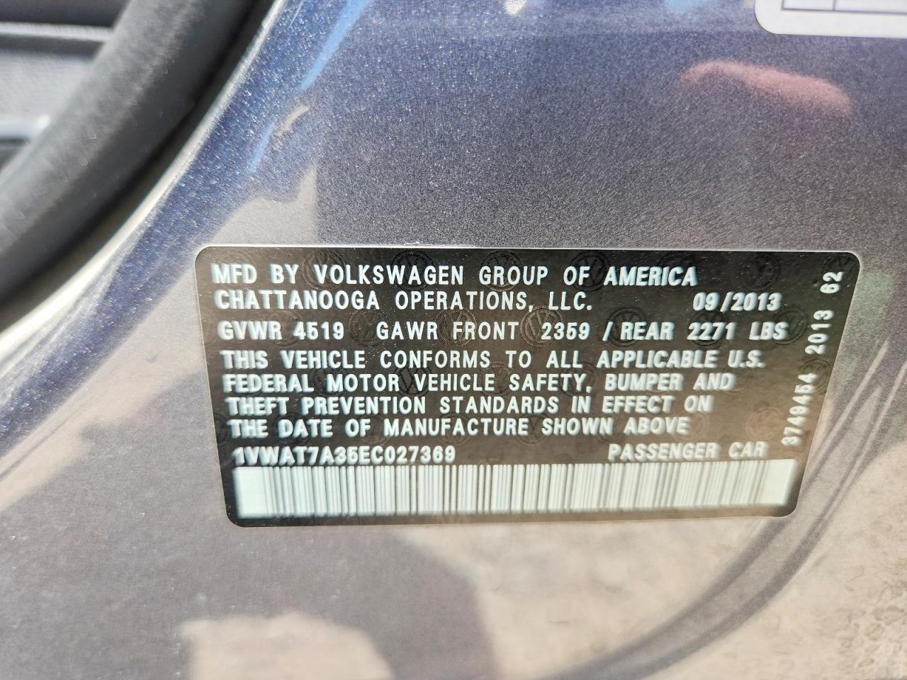 2014 Volkswagen Passat S Charcoal vin: 1VWAT7A35EC027369