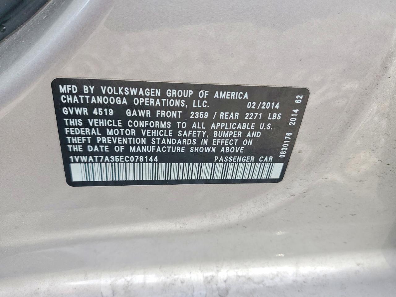 2014 Volkswagen Passat S Серебряный vin: 1VWAT7A35EC078144