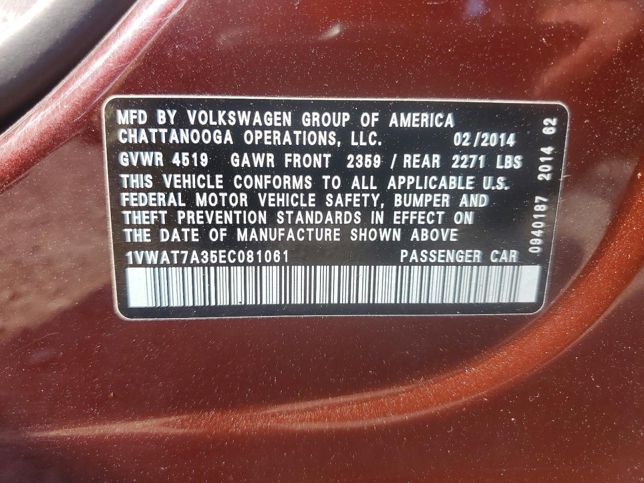 2014 Volkswagen Passat S Brown vin: 1VWAT7A35EC081061