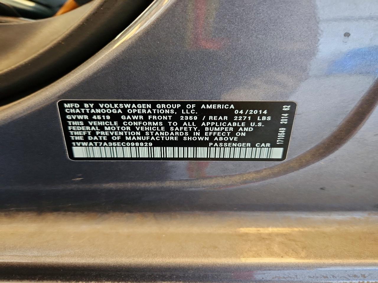 2014 Volkswagen Passat S Gray vin: 1VWAT7A35EC098829