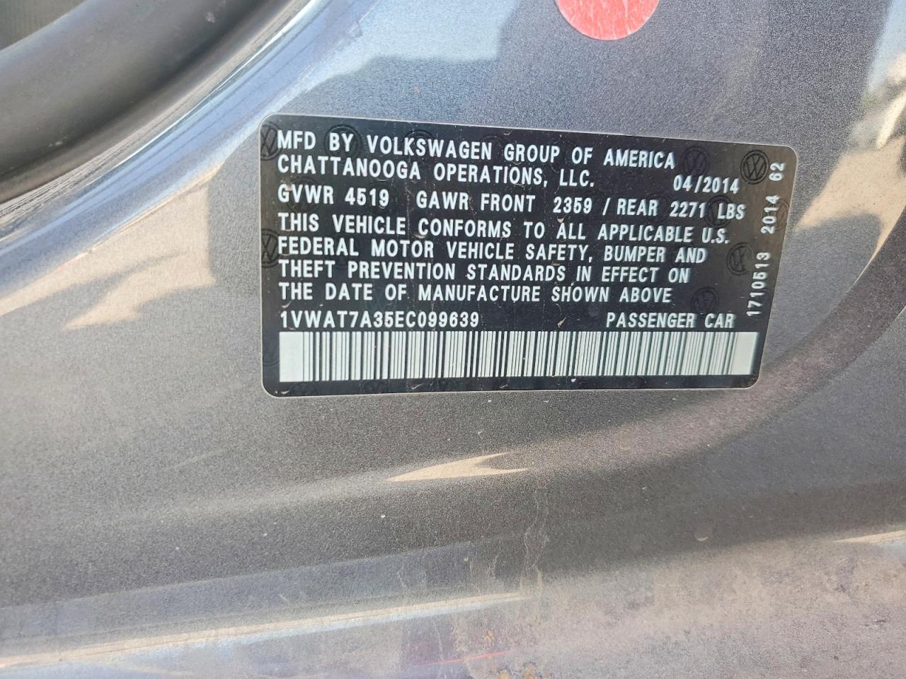 2014 Volkswagen Passat S Серый vin: 1VWAT7A35EC099639
