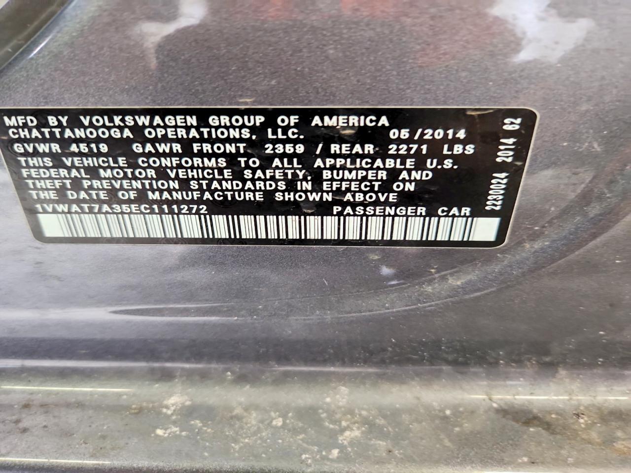 2014 Volkswagen Passat S Gray vin: 1VWAT7A35EC111272