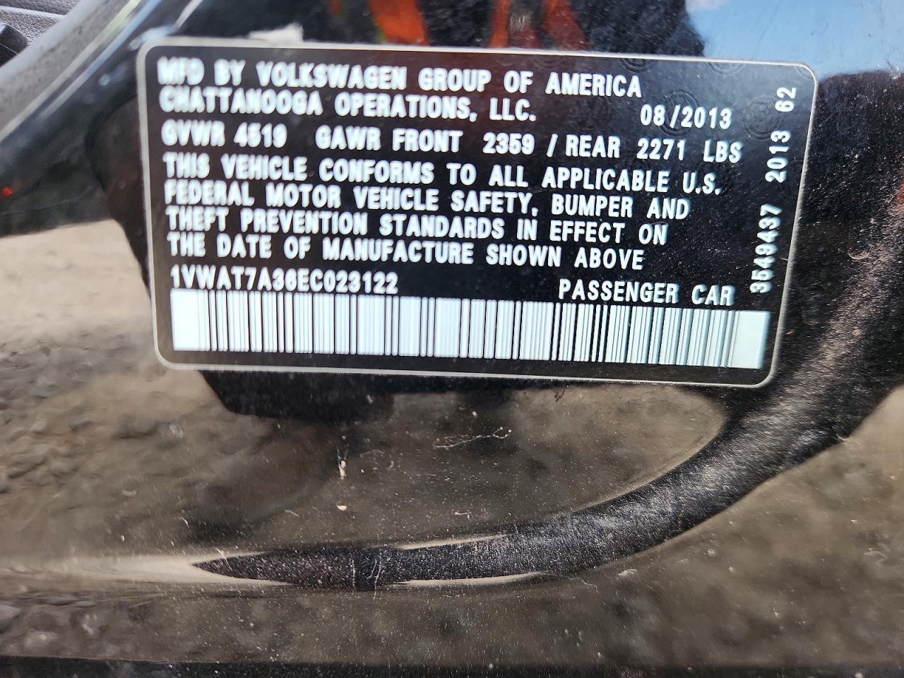2014 Volkswagen Passat S Черный vin: 1VWAT7A36EC023122