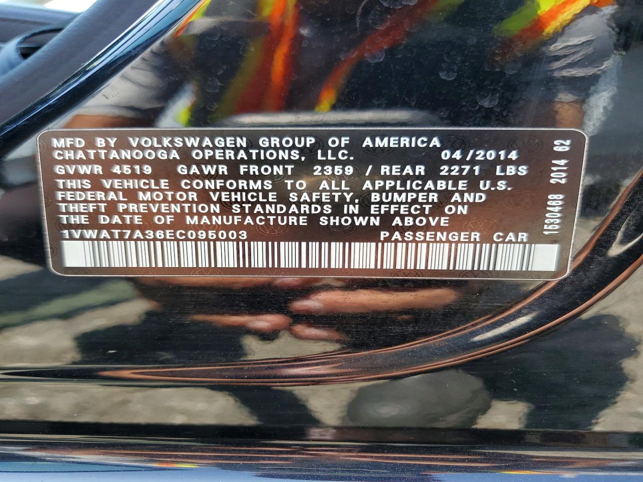 2014 Volkswagen Passat S Black vin: 1VWAT7A36EC095003