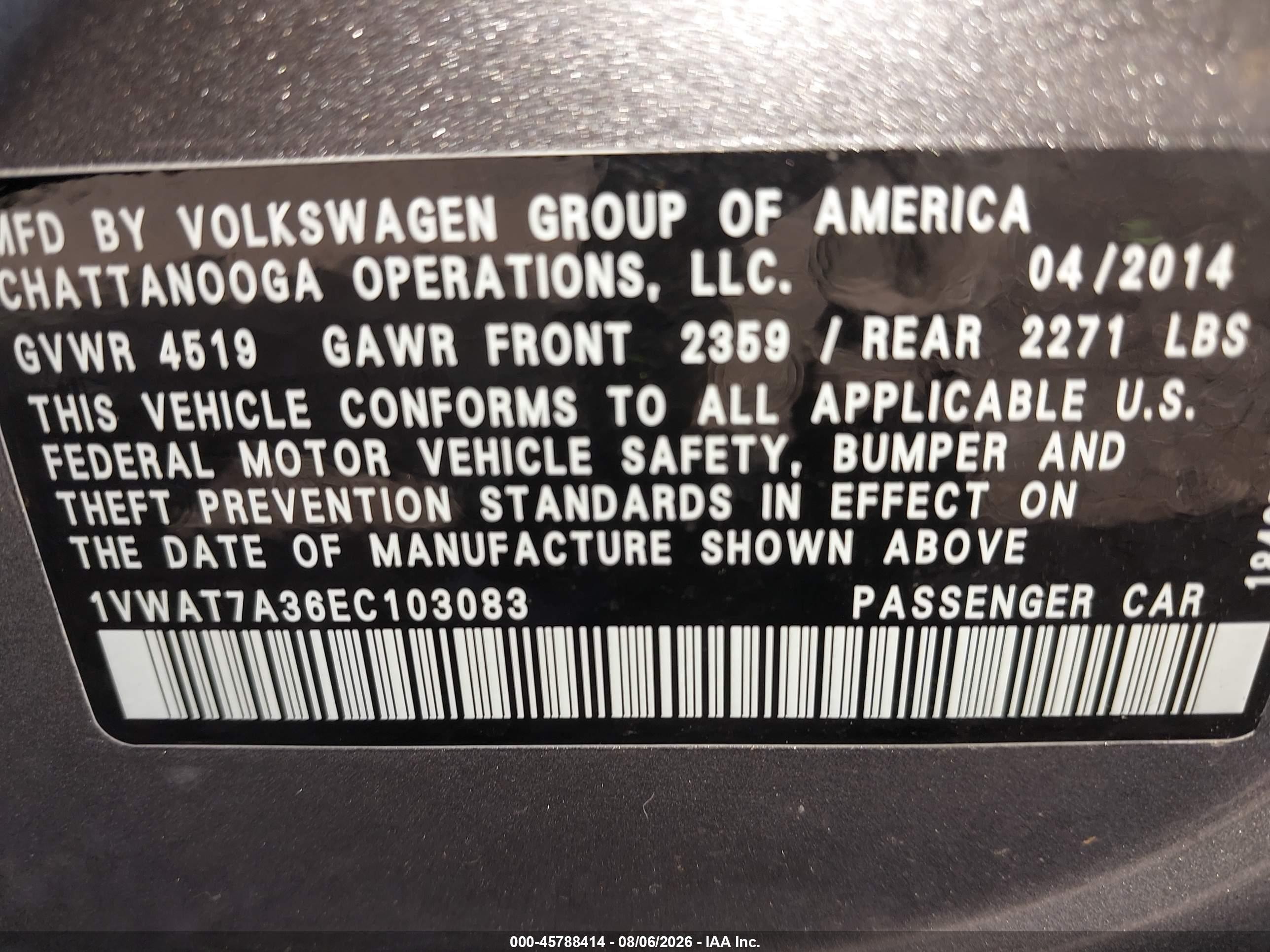 2014 Volkswagen Passat 1.8t Wolfsburg Edition Gray vin: 1VWAT7A36EC103083